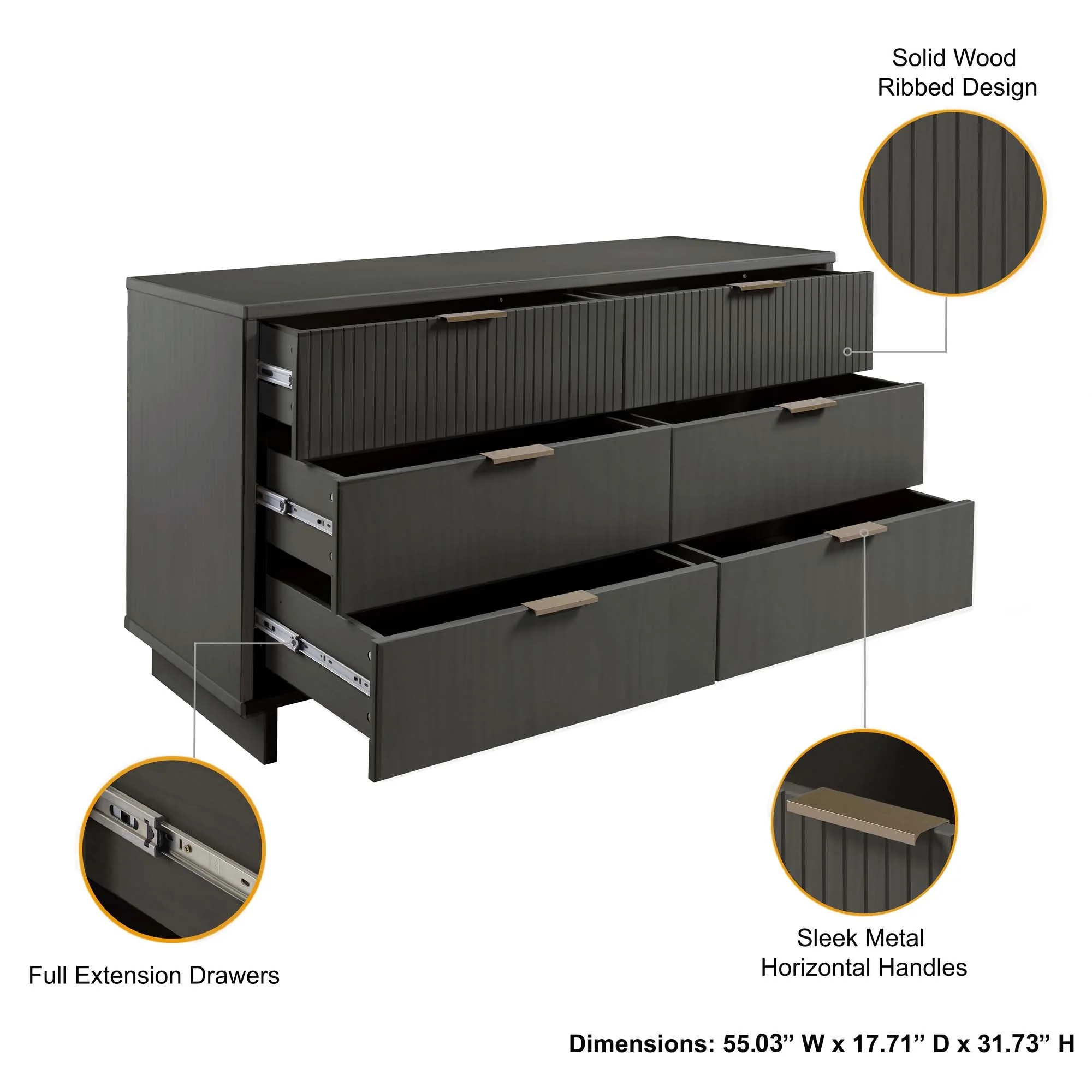 Granville 55.07 Double Wide Dresser in Dark Grey - Image 4