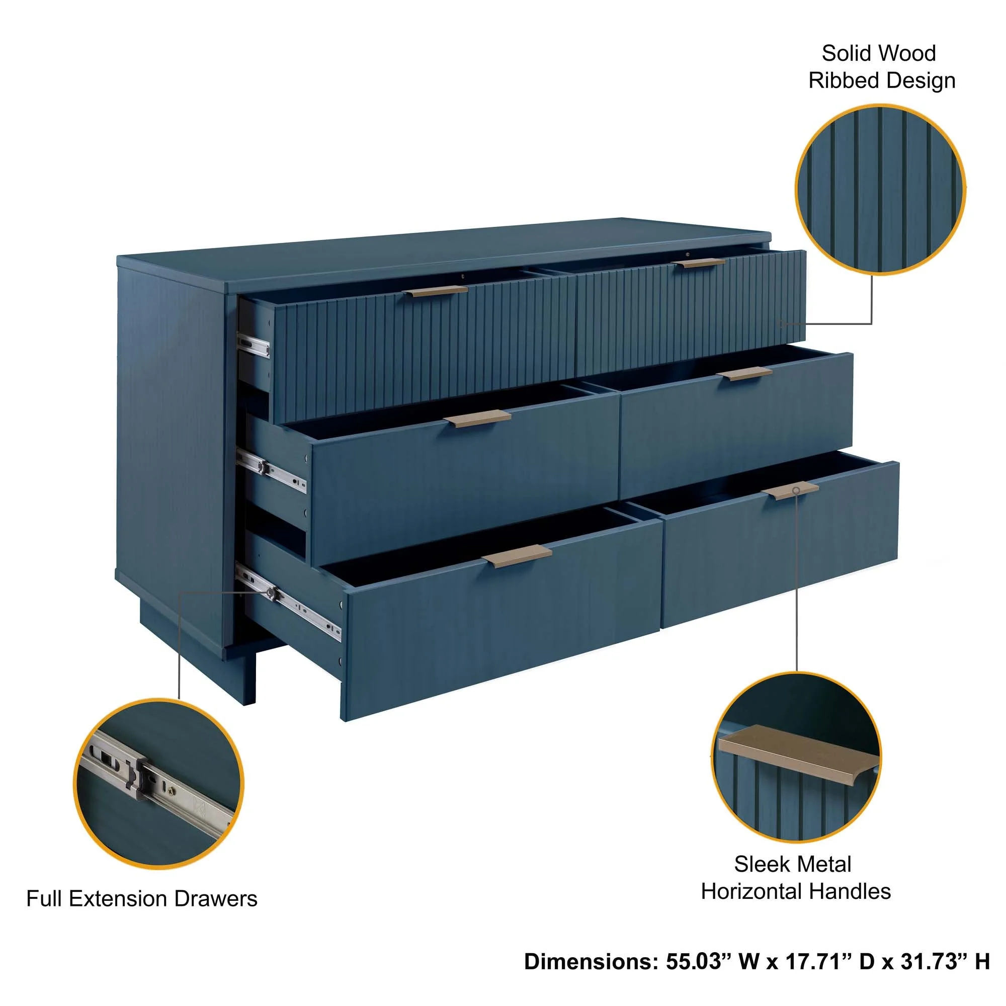 Granville 55.07 Double Wide Dresser in Midnight Blue - Image 4