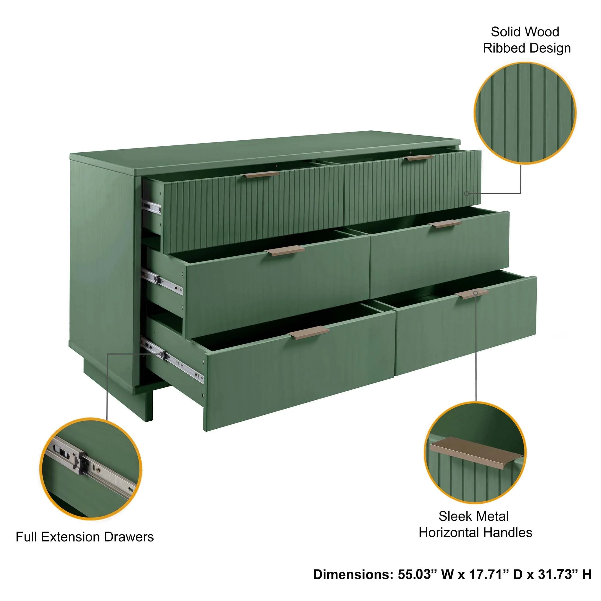 Granville 55.07 Double Wide Dresser in Sage Green - Image 4