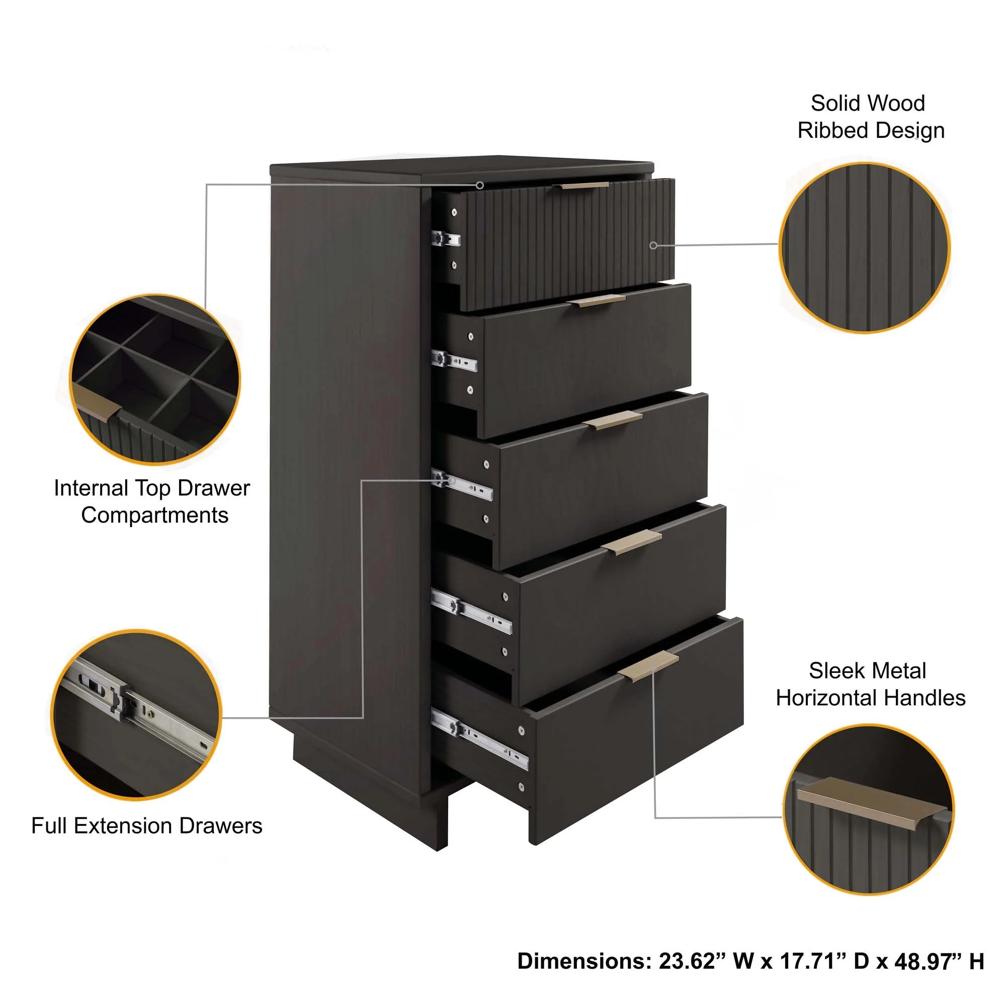 Granville Tall 23.62 Narrow Dresser in Dark Grey - Image 4