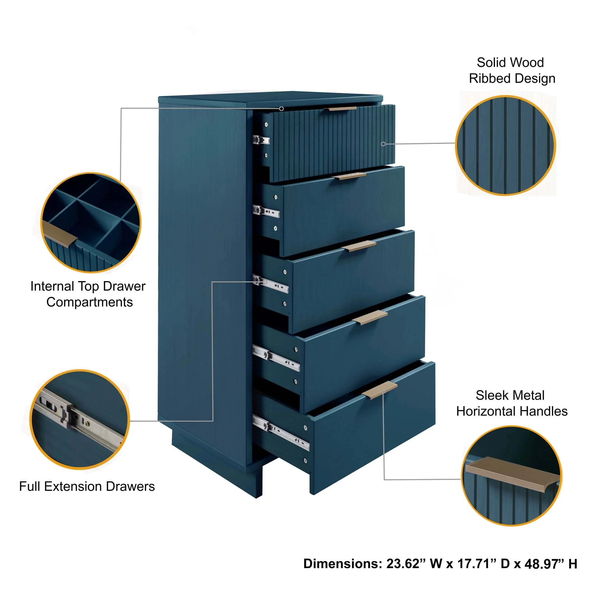 Granville Tall 23.62 Narrow Dresser in Midnight Blue - Image 4
