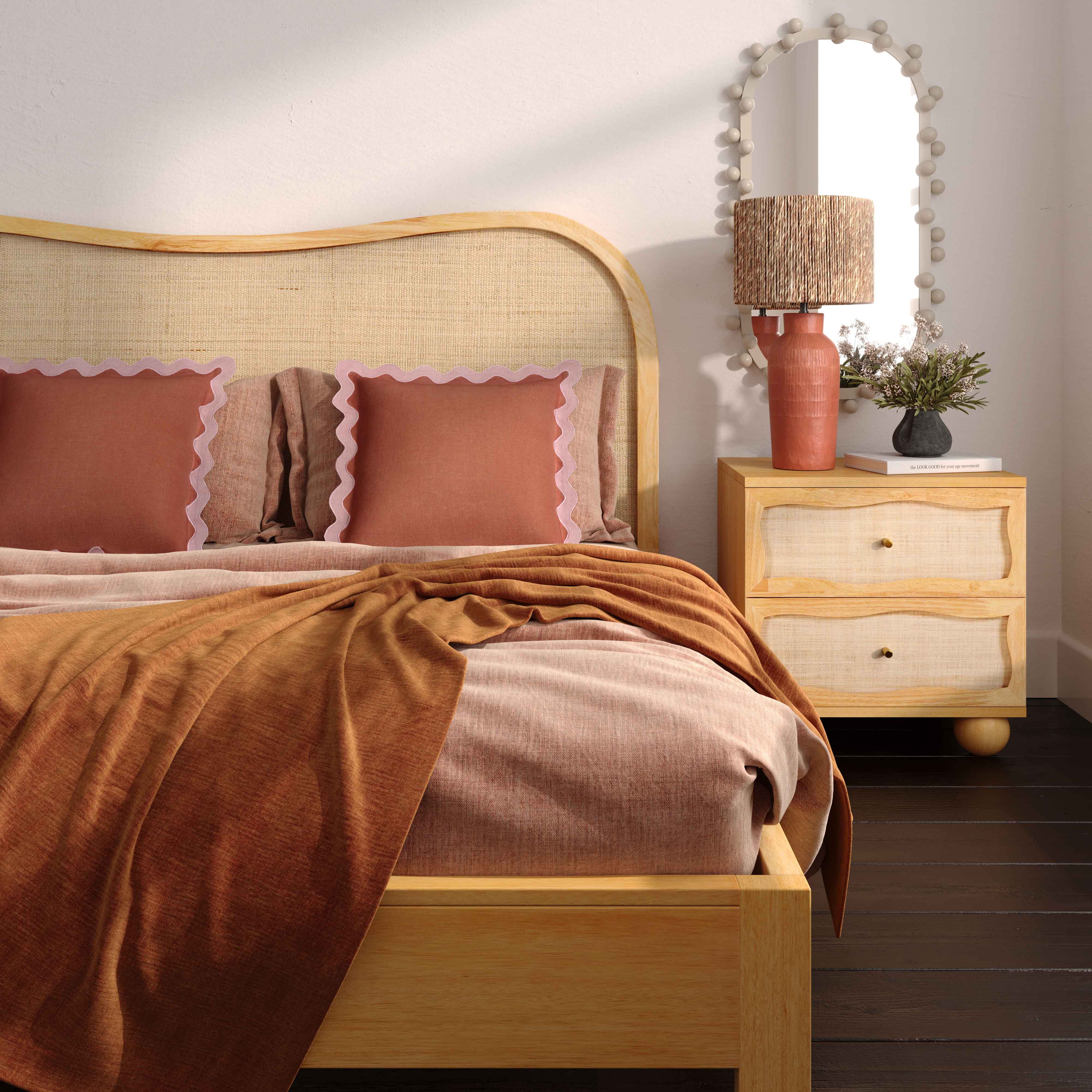Grappa Natural Wood & Rattan Wavy Nightstand - Image 2