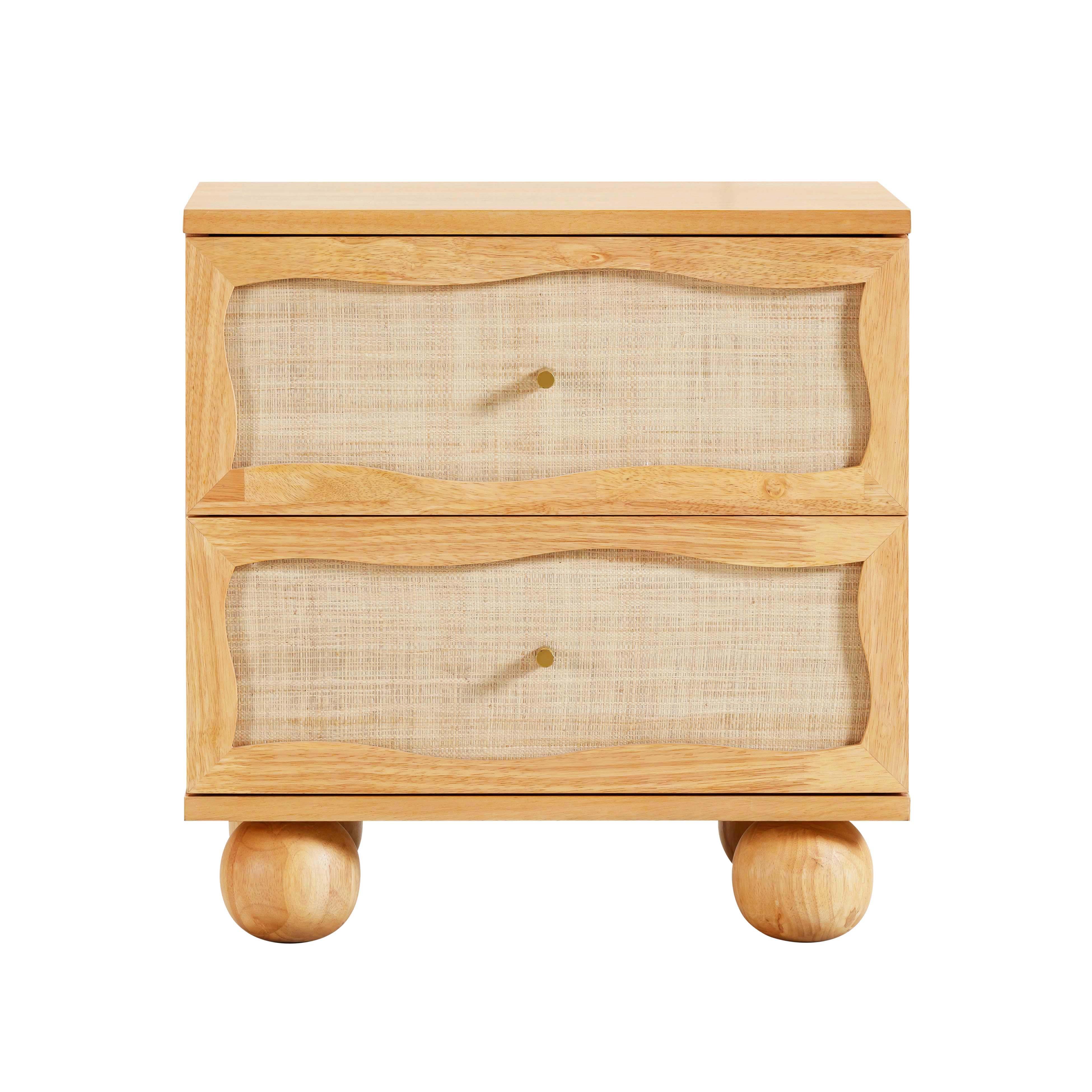 Grappa Natural Wood & Rattan Wavy Nightstand - Image 3