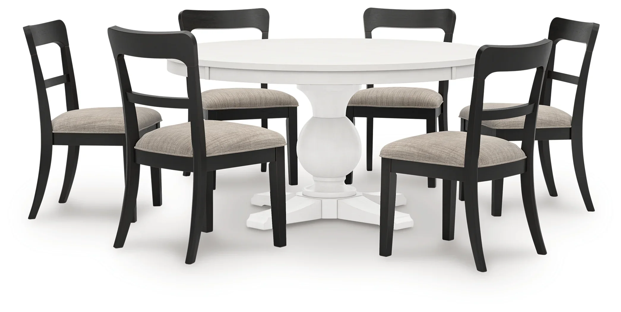Greddinton White Dining Table with 6 Black Chairs