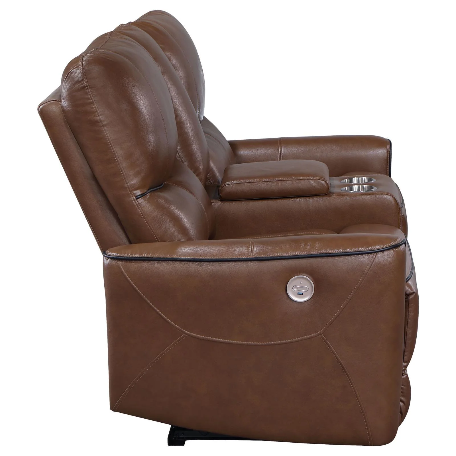 Greenfield Saddle Brown Upholstered Power Reclining Loveseat with Console - Image 2