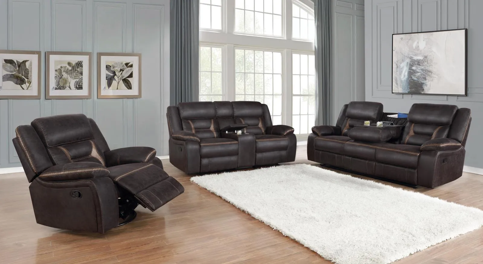 Greer Dark Brown 3-Piece Upholstered Tufted Living Room Set