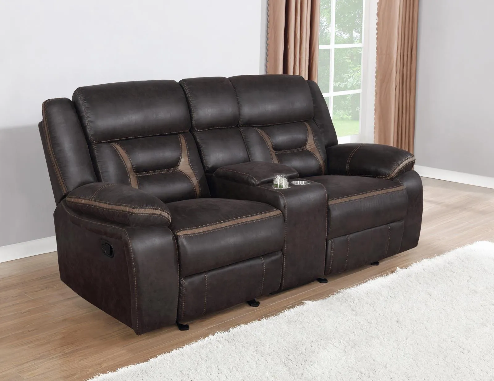 Greer Dark Brown Upholstered Tufted Reclining Living Room Set - Image 9