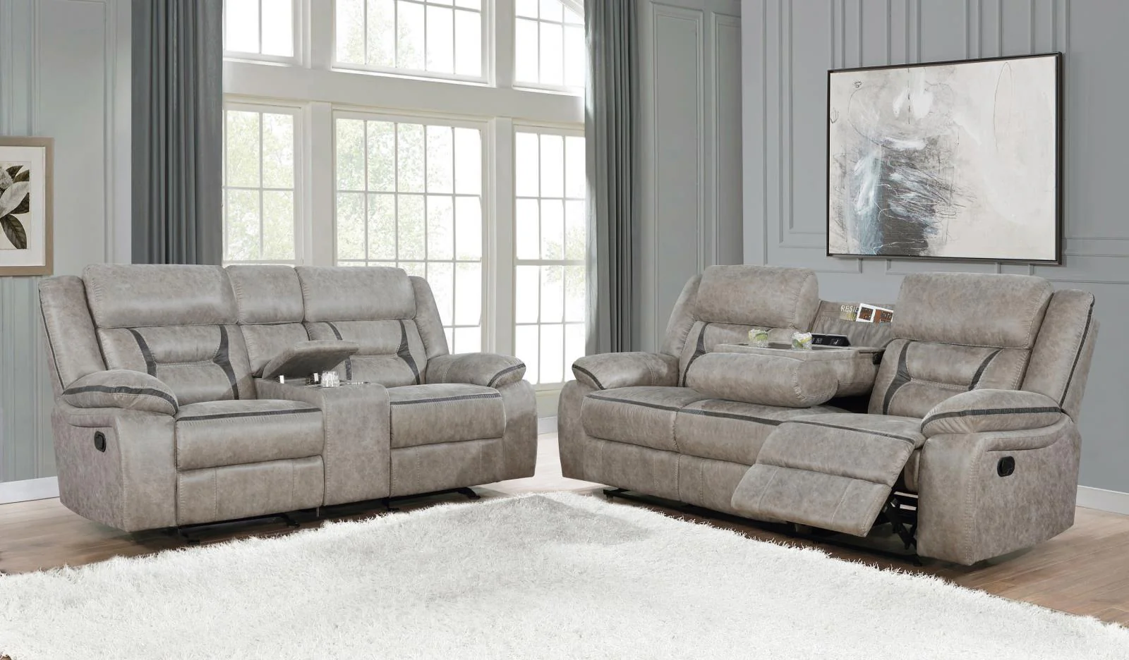 Greer Taupe 2-Piece Upholstered Tufted Living Room Set