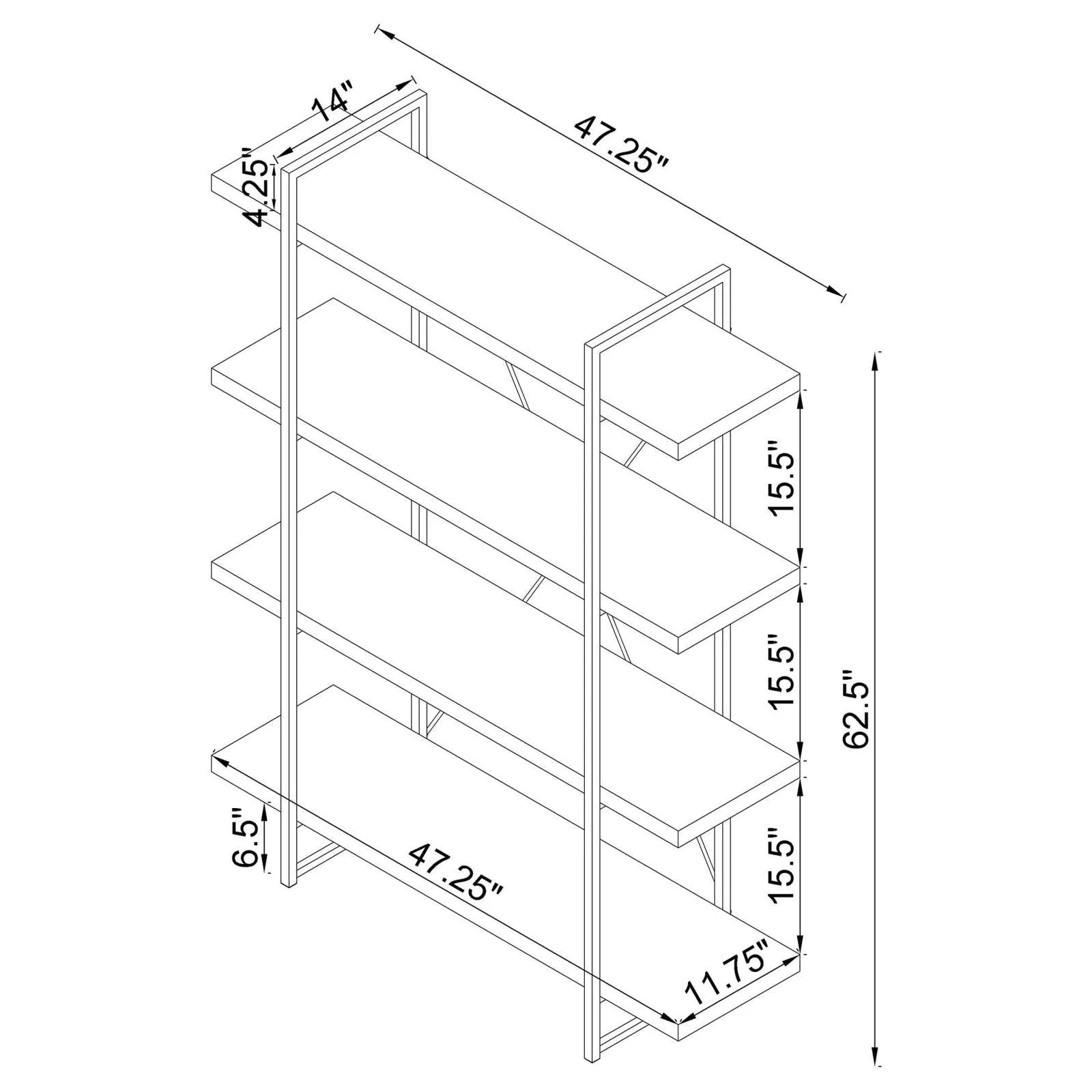Grimma Rustic Gray Herringbone 4-Shelf Bookcase - Image 11