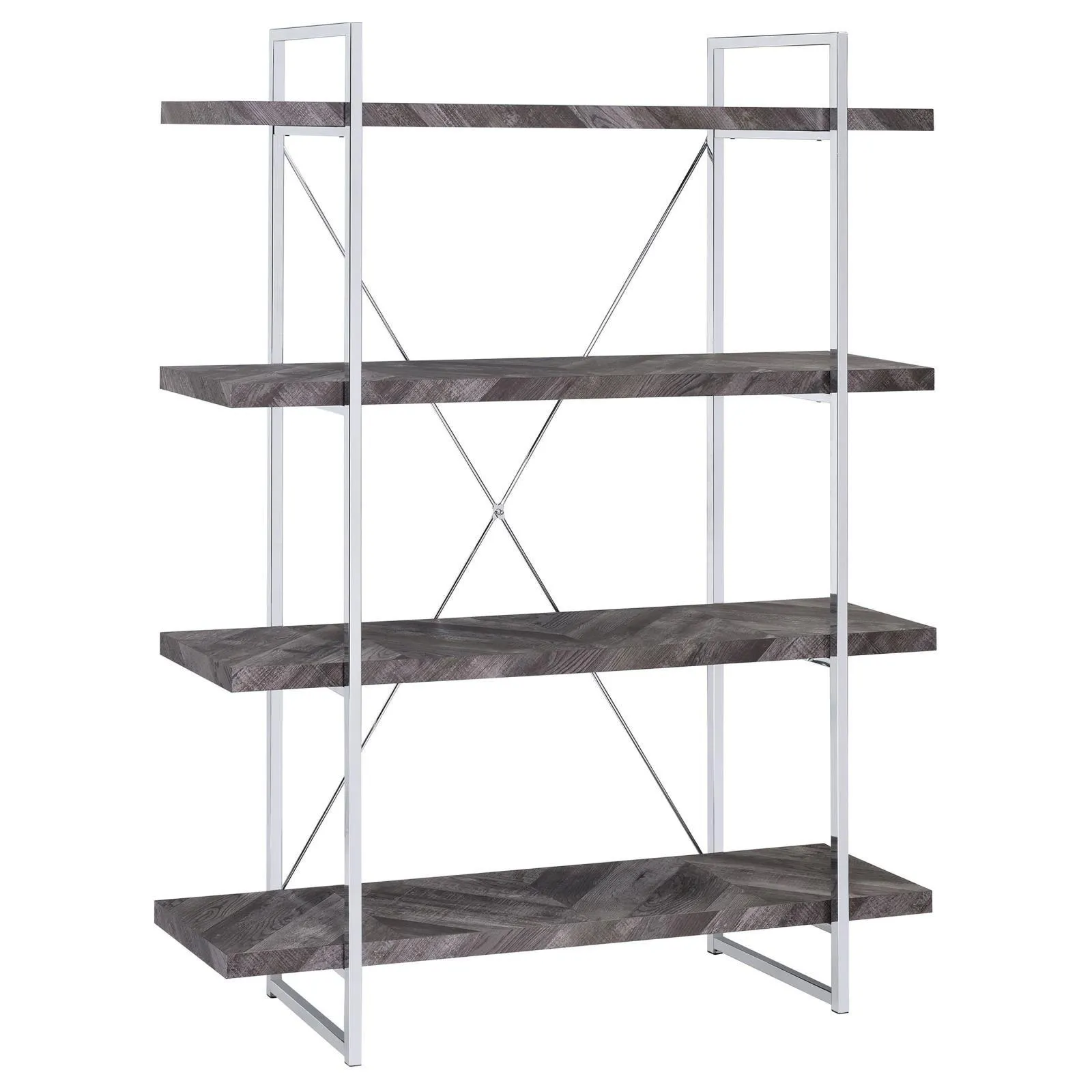 Grimma Rustic Gray Herringbone 4-Shelf Bookcase - Image 2