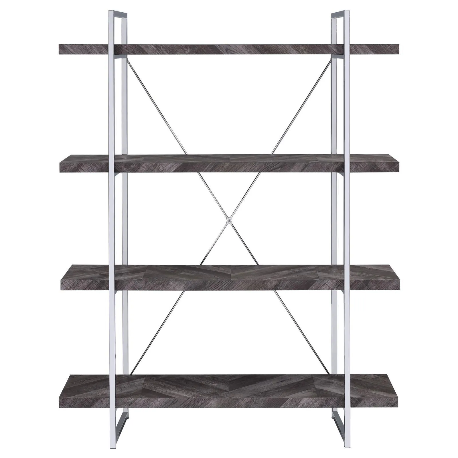 Grimma Rustic Gray Herringbone 4-Shelf Bookcase - Image 3