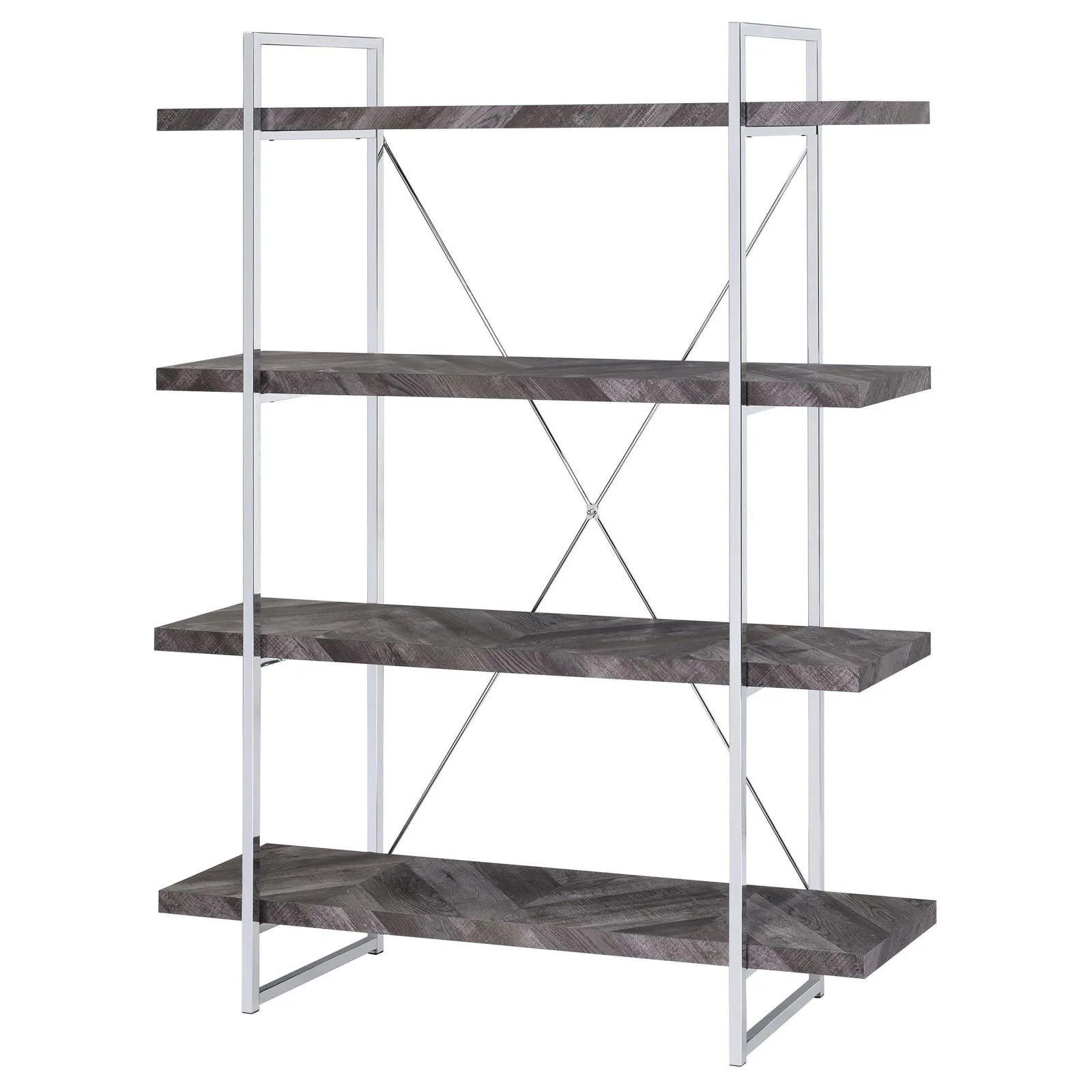 Grimma Rustic Gray Herringbone 4-Shelf Bookcase - Image 4