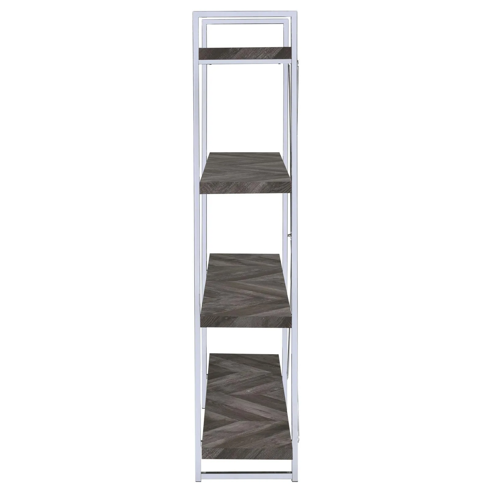 Grimma Rustic Gray Herringbone 4-Shelf Bookcase - Image 5