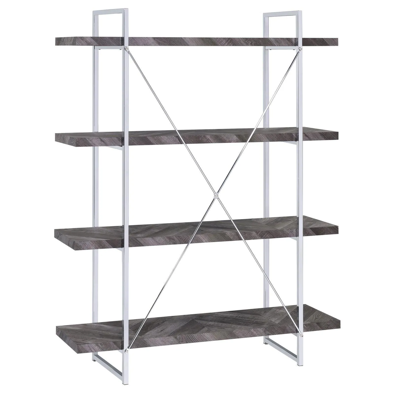 Grimma Rustic Gray Herringbone 4-Shelf Bookcase - Image 6