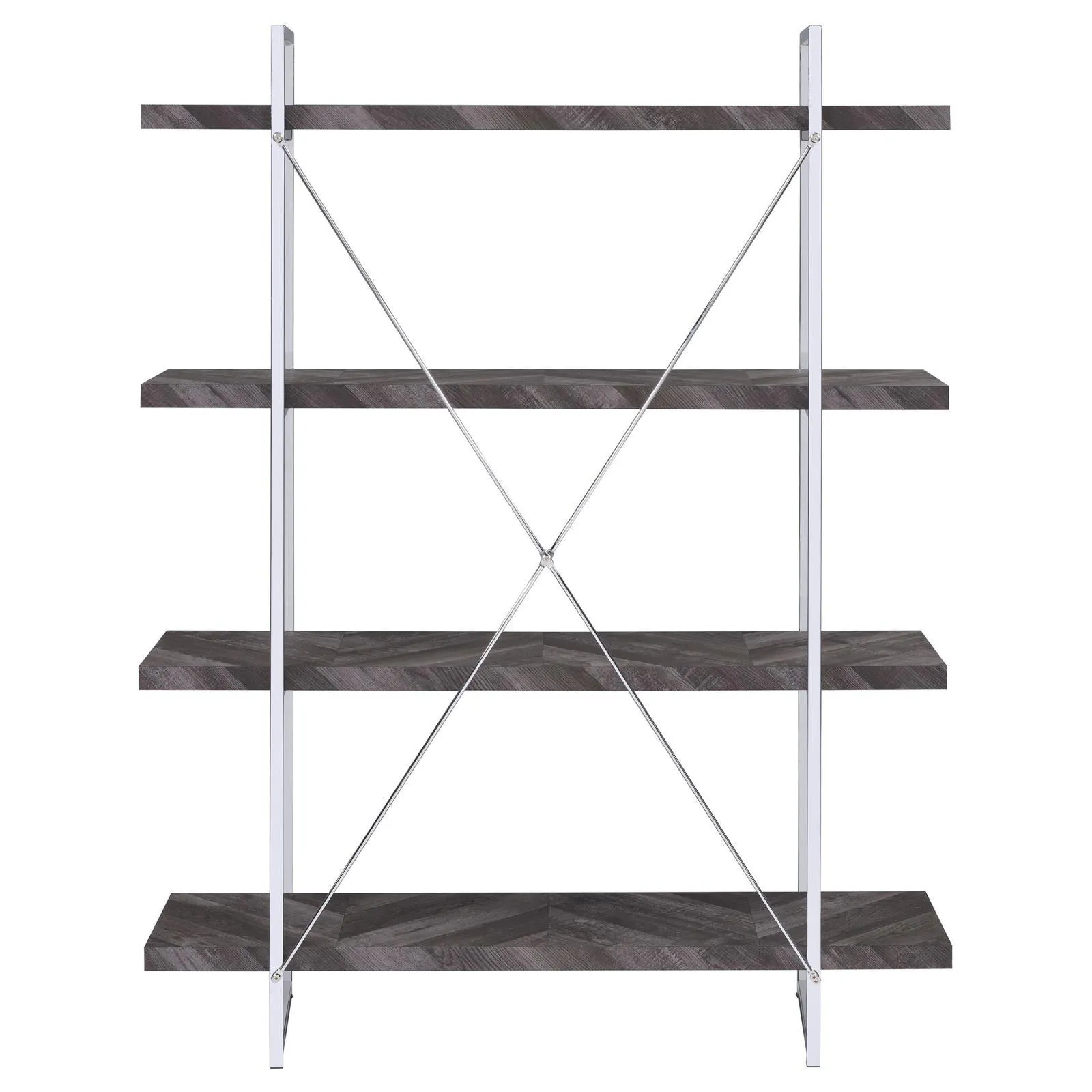 Grimma Rustic Gray Herringbone 4-Shelf Bookcase - Image 7