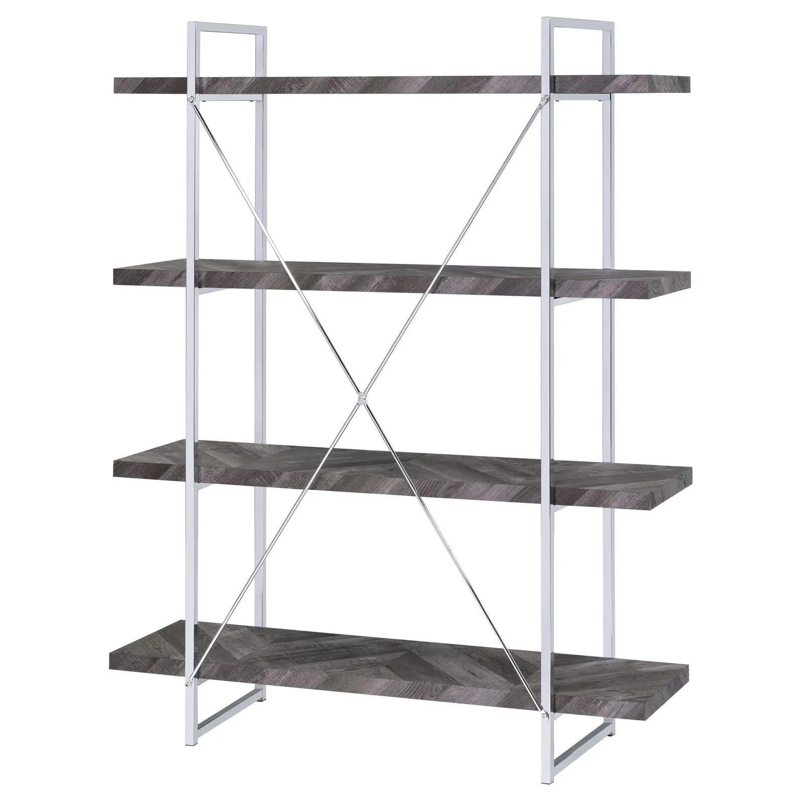 Grimma Rustic Gray Herringbone 4-Shelf Bookcase - Image 8
