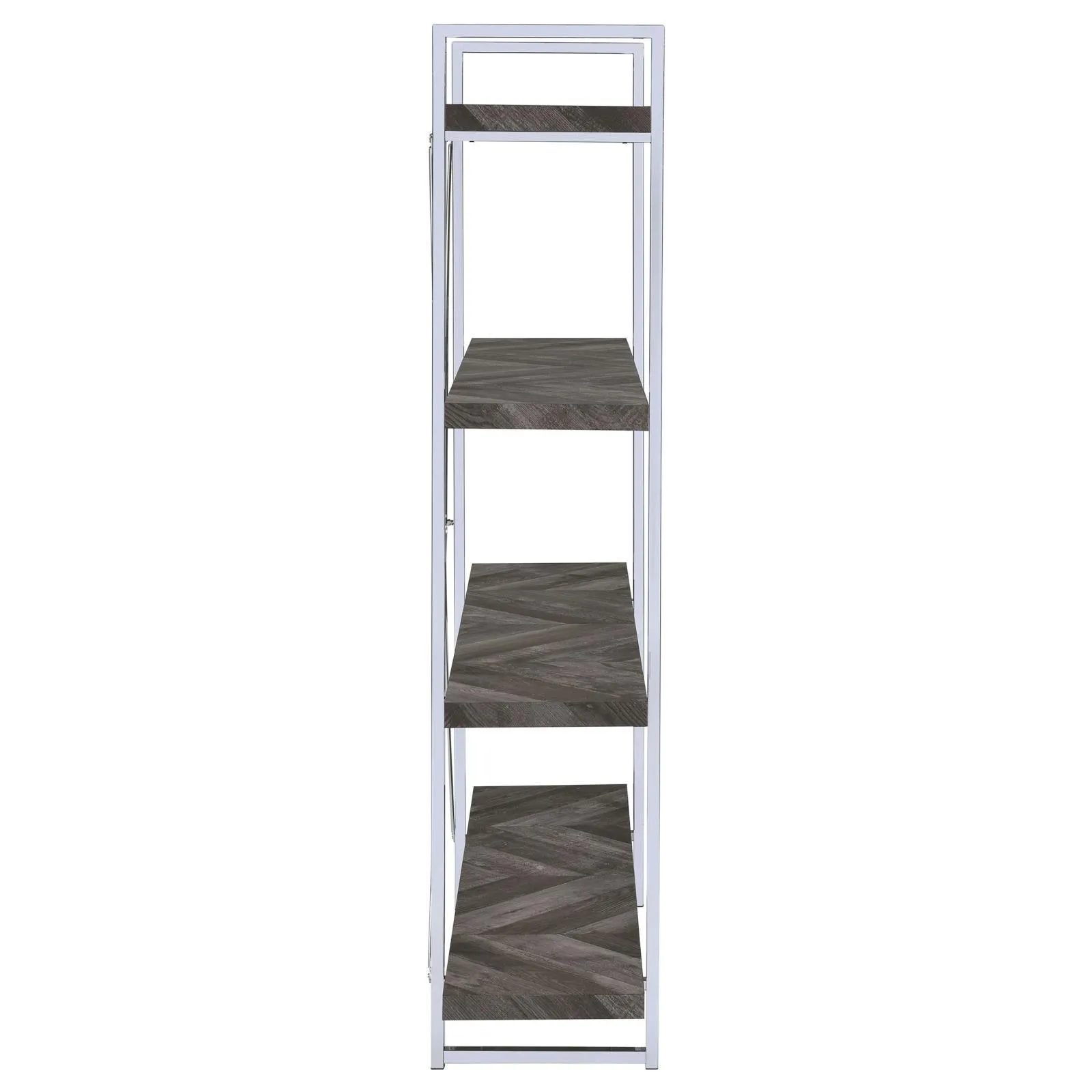 Grimma Rustic Gray Herringbone 4-Shelf Bookcase - Image 9