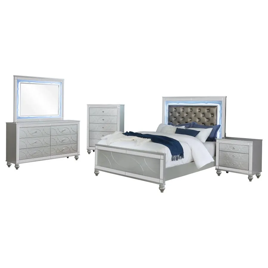 Gunnison Silver Metallic 5-Piece King Bedroom Set with LED Lighting - Image 2