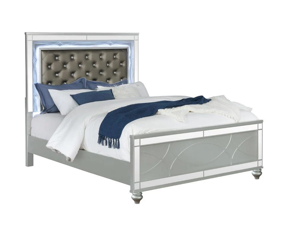 Gunnison Silver Metallic California King Panel Bed with LED Lighting - Image 2