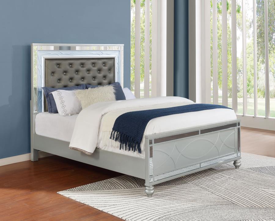 Gunnison Silver Metallic Queen Panel Bed with LED Lighting