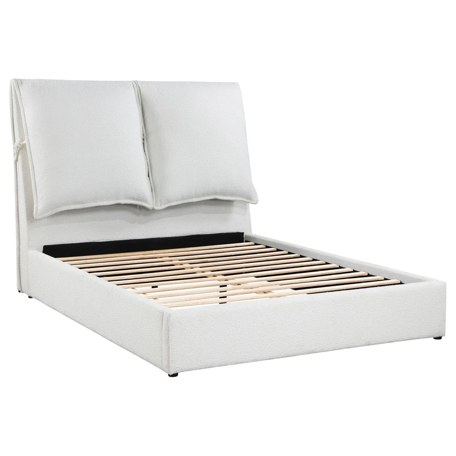 Gwendoline Upholstered White Queen Platform Bed with Pillow Headboard - Image 3
