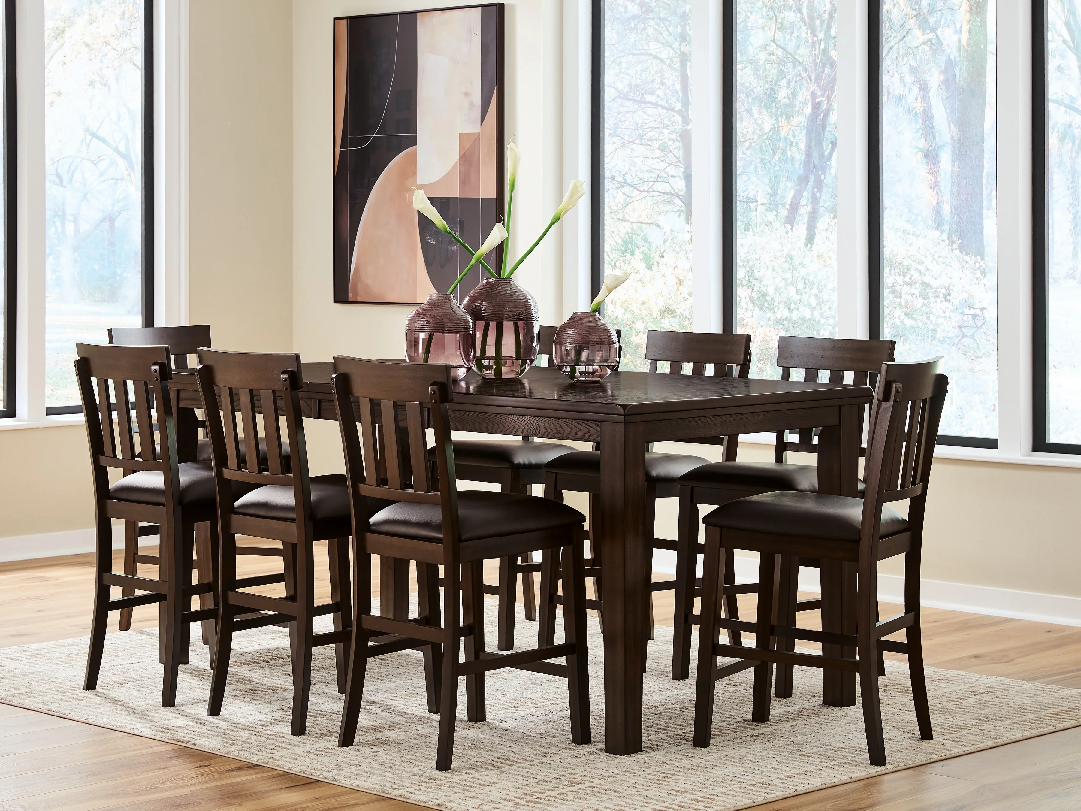 Haddigan Dark Brown Counter Height Dining Table with 8 Barstools - Image 2