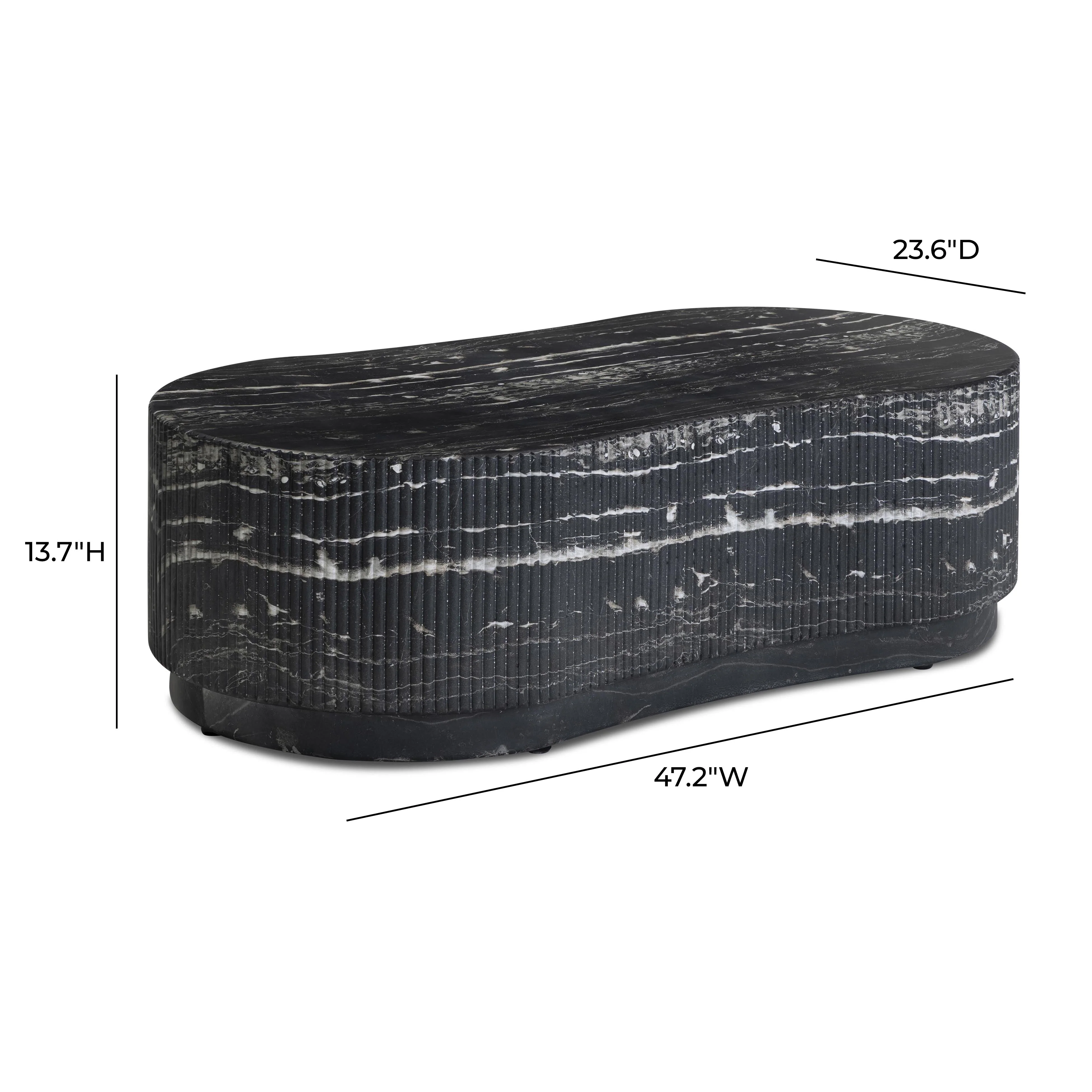 Hades 47" Black Faux Marble Indoor/Outdoor Concrete Coffee Table - Image 5