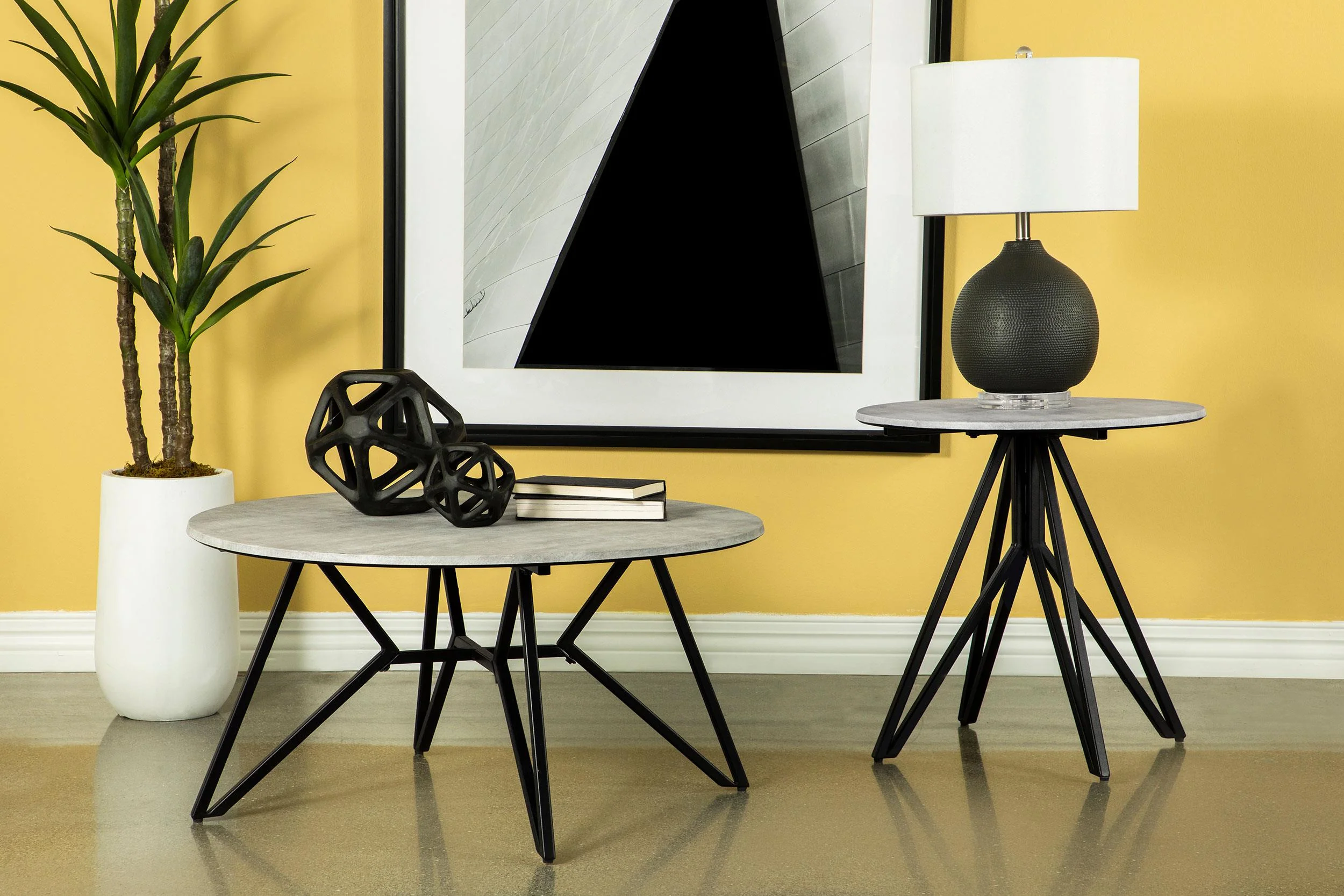 Hadi Cement 2-Piece Round Coffee and End Table Set
