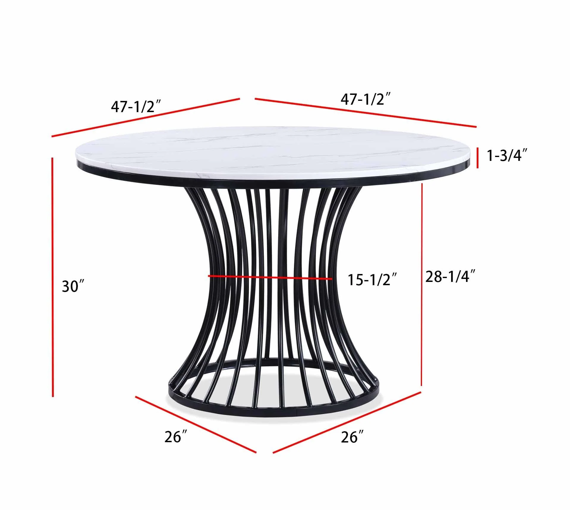 Hadley Black and White Faux Marble Top Round Dining Set - Image 6