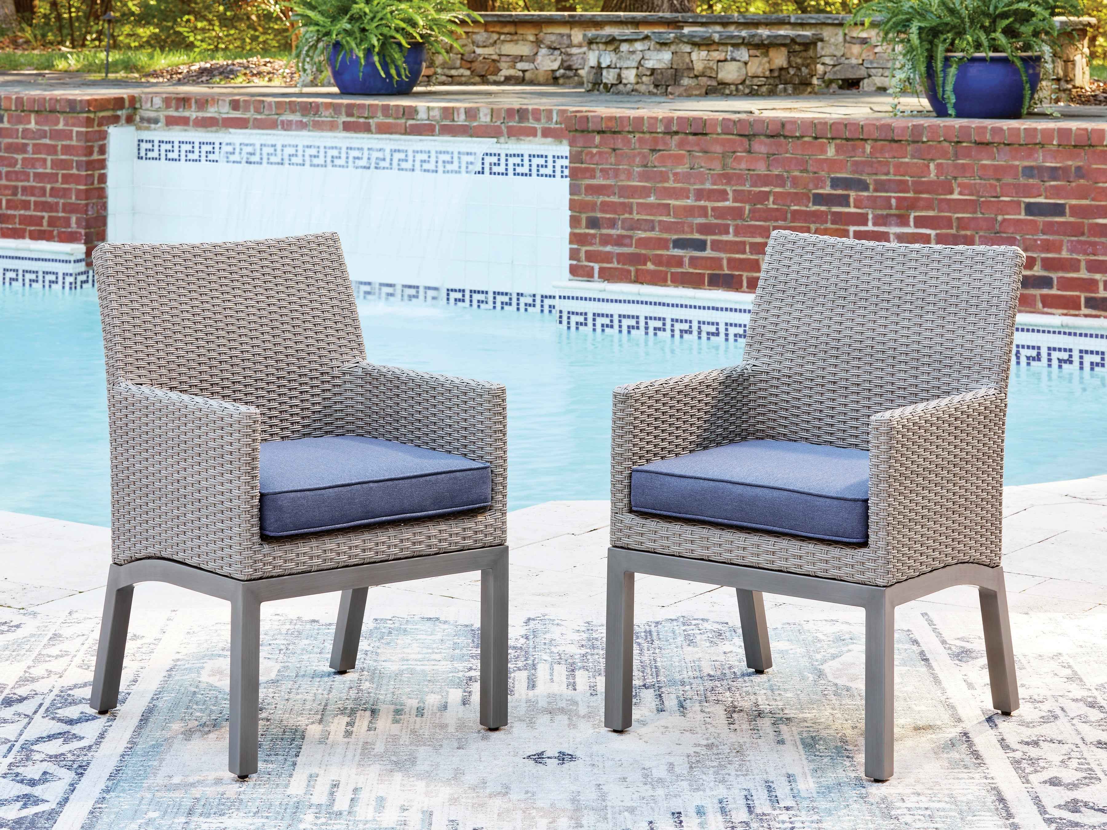 Half Moon Beach Blue/Gray Outdoor Arm Chair with Cushion (Set of 2)