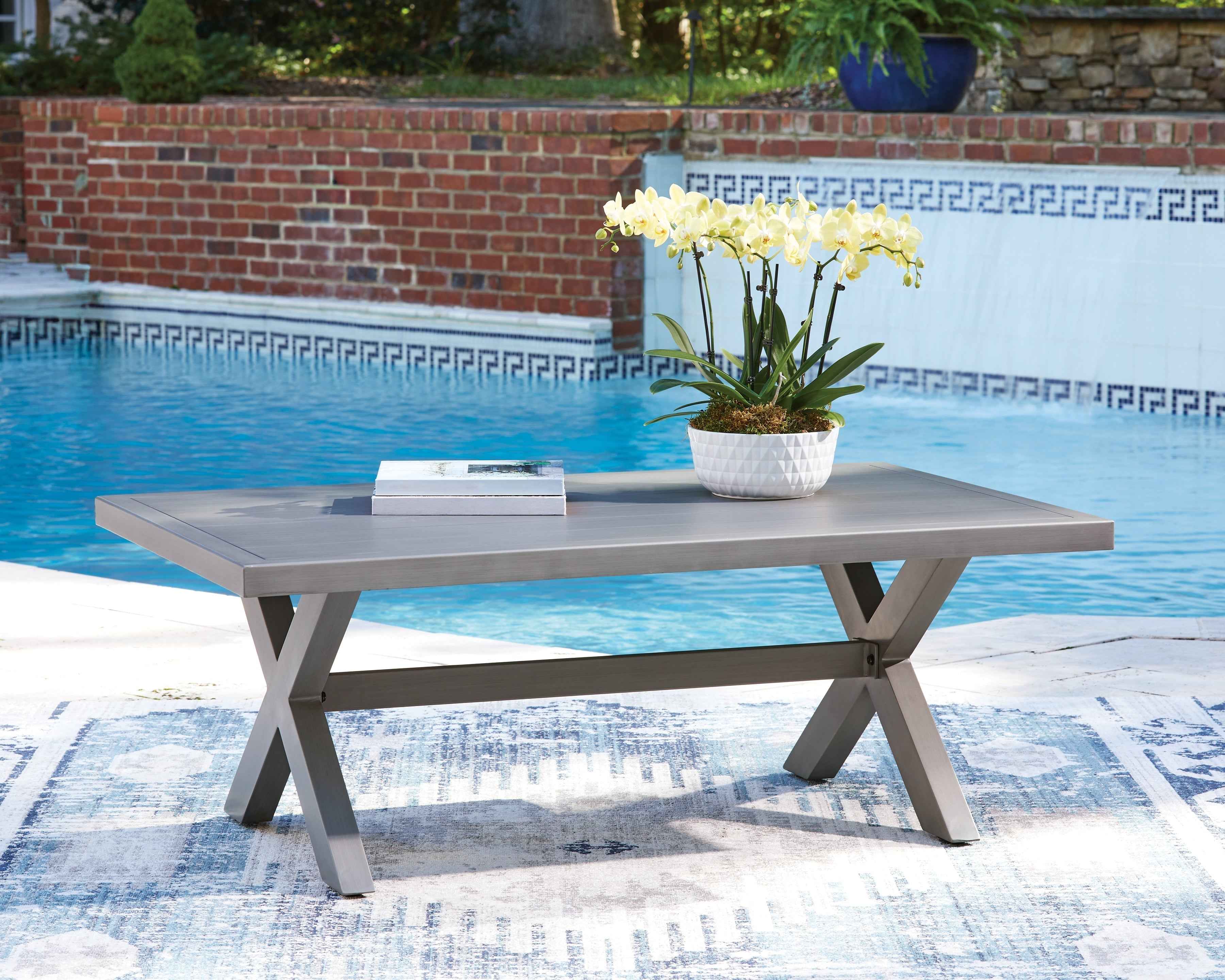 Half Moon Beach Blue/Gray Outdoor Sofa and 2 Chairs with Coffee Tabl - Image 11