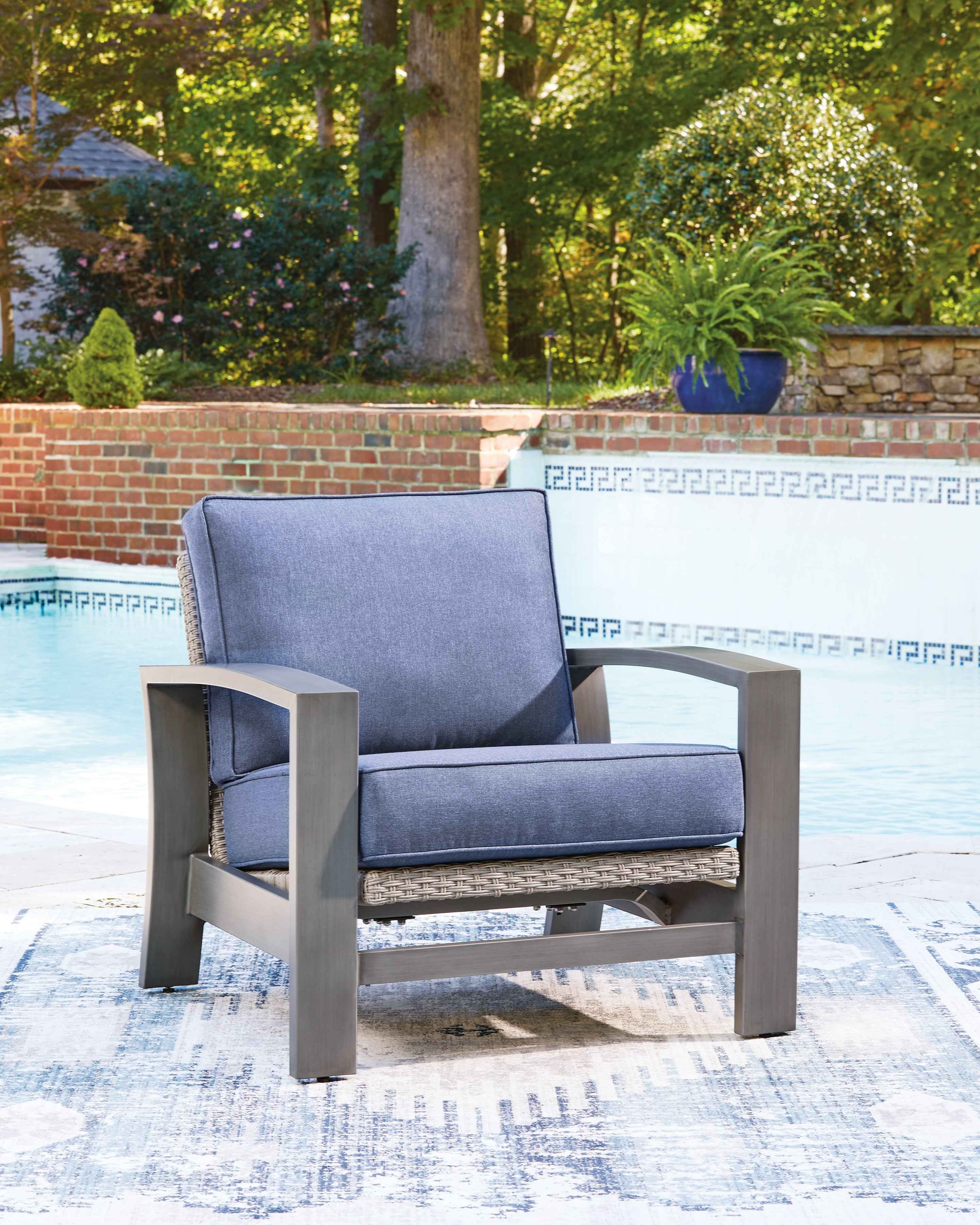 Half Moon Beach Blue/Gray Outdoor Sofa and 2 Chairs with Coffee Tabl - Image 12