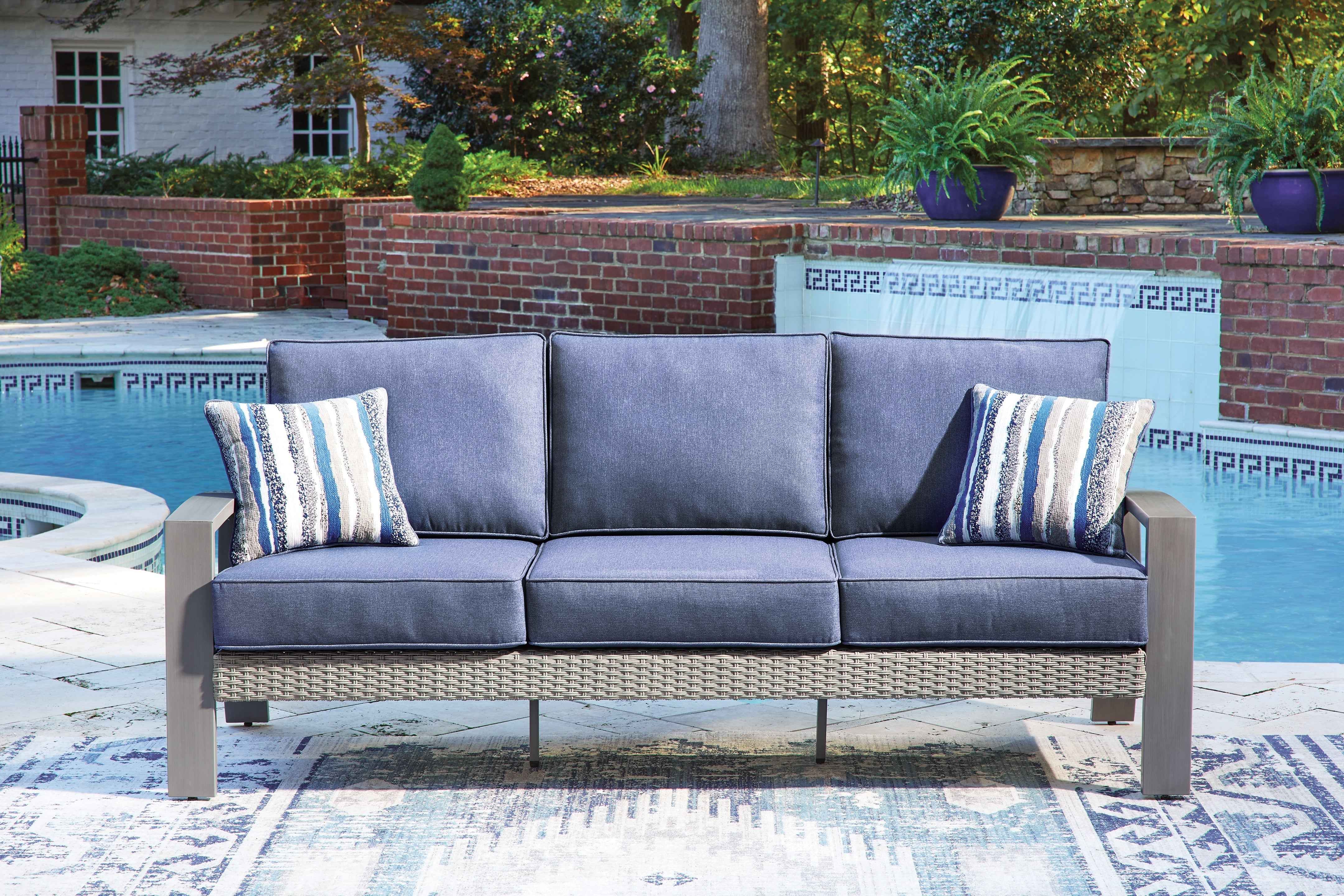 Half Moon Beach Blue/Gray Outdoor Sofa and 2 Chairs with Coffee Tabl - Image 13