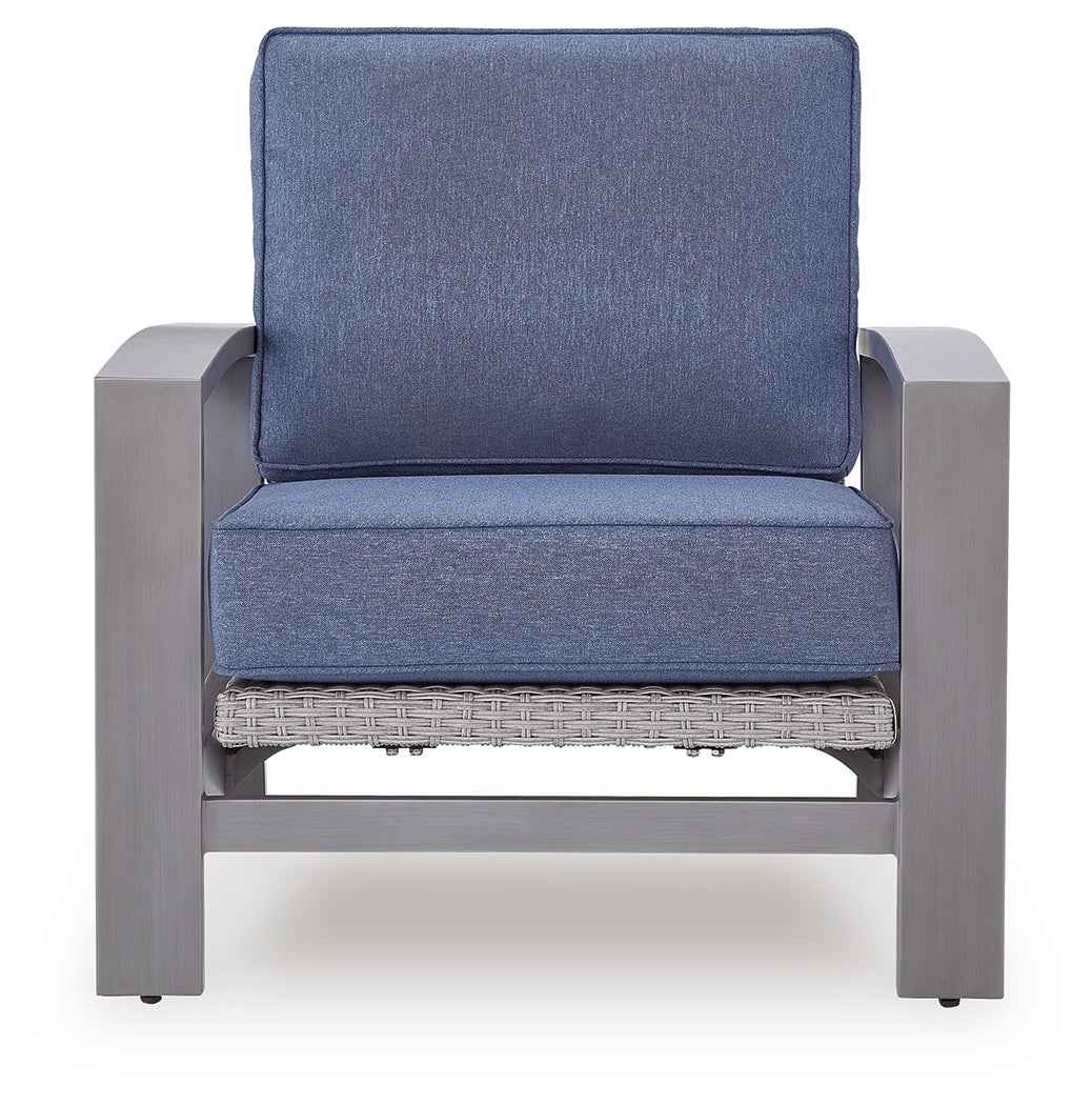 Half Moon Beach Blue/Gray Outdoor Sofa and 2 Chairs with Coffee Tabl - Image 2
