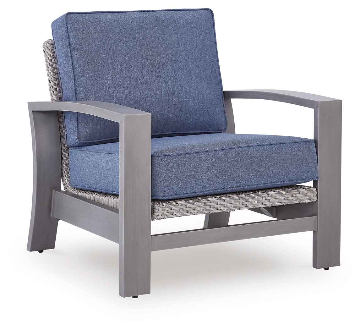Half Moon Beach Blue/Gray Outdoor Sofa and 2 Chairs with Coffee Tabl - Image 3
