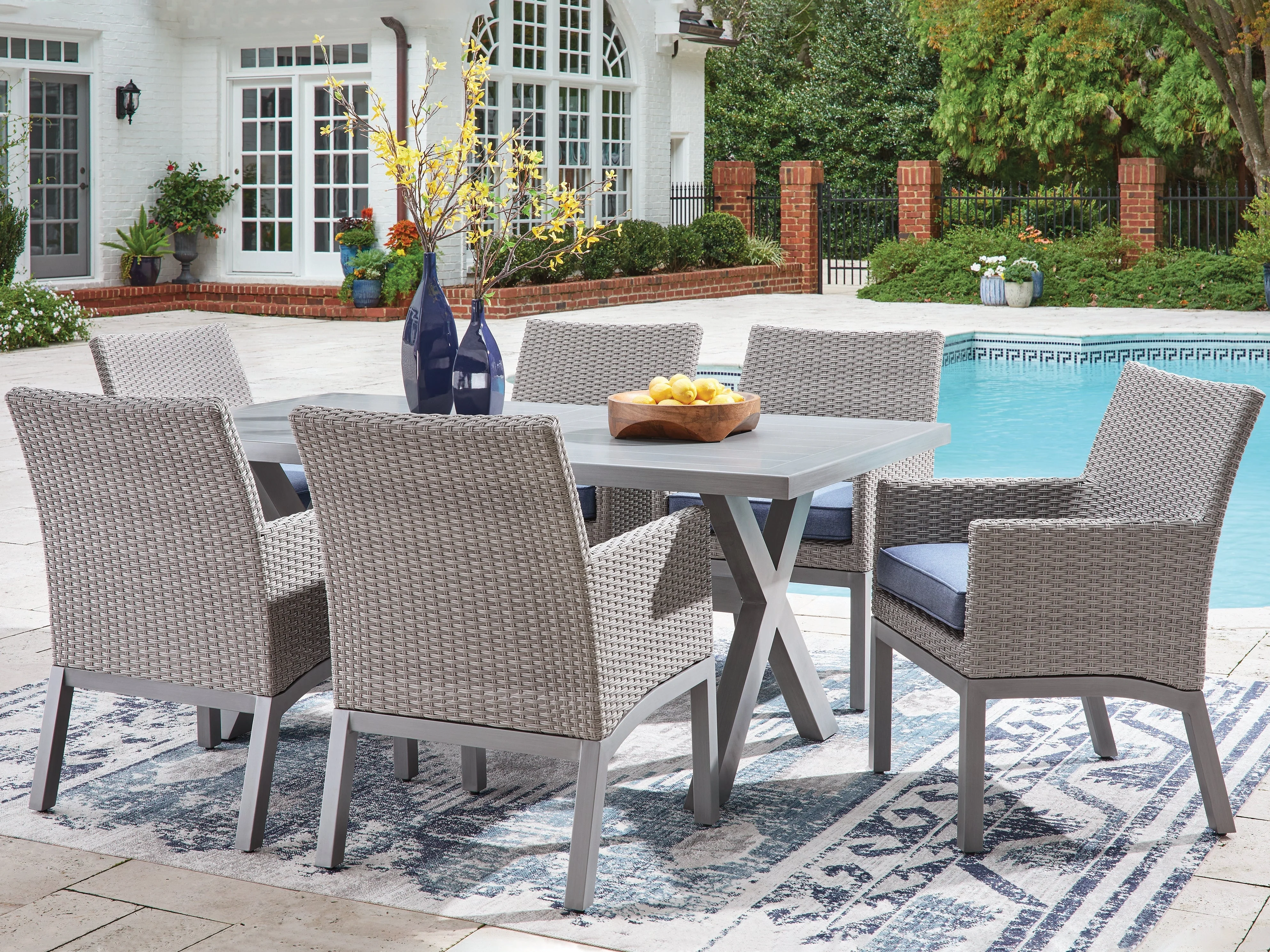 Half Moon Gray Beach Outdoor Dining Table and 6 Armchairs - Image 2
