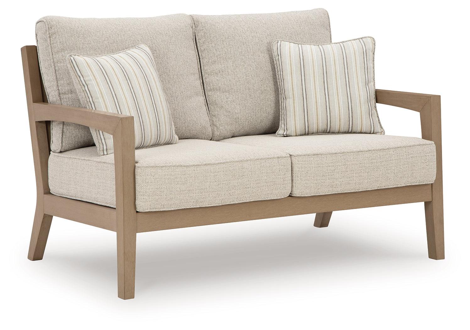Hallow Creek Driftwood Outdoor Loveseat with Cushion - Image 2