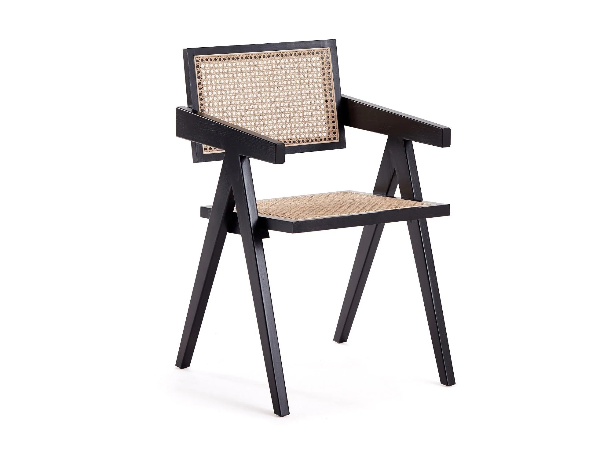 Hamlet Dining Arm Chair in Black and Natural Cane