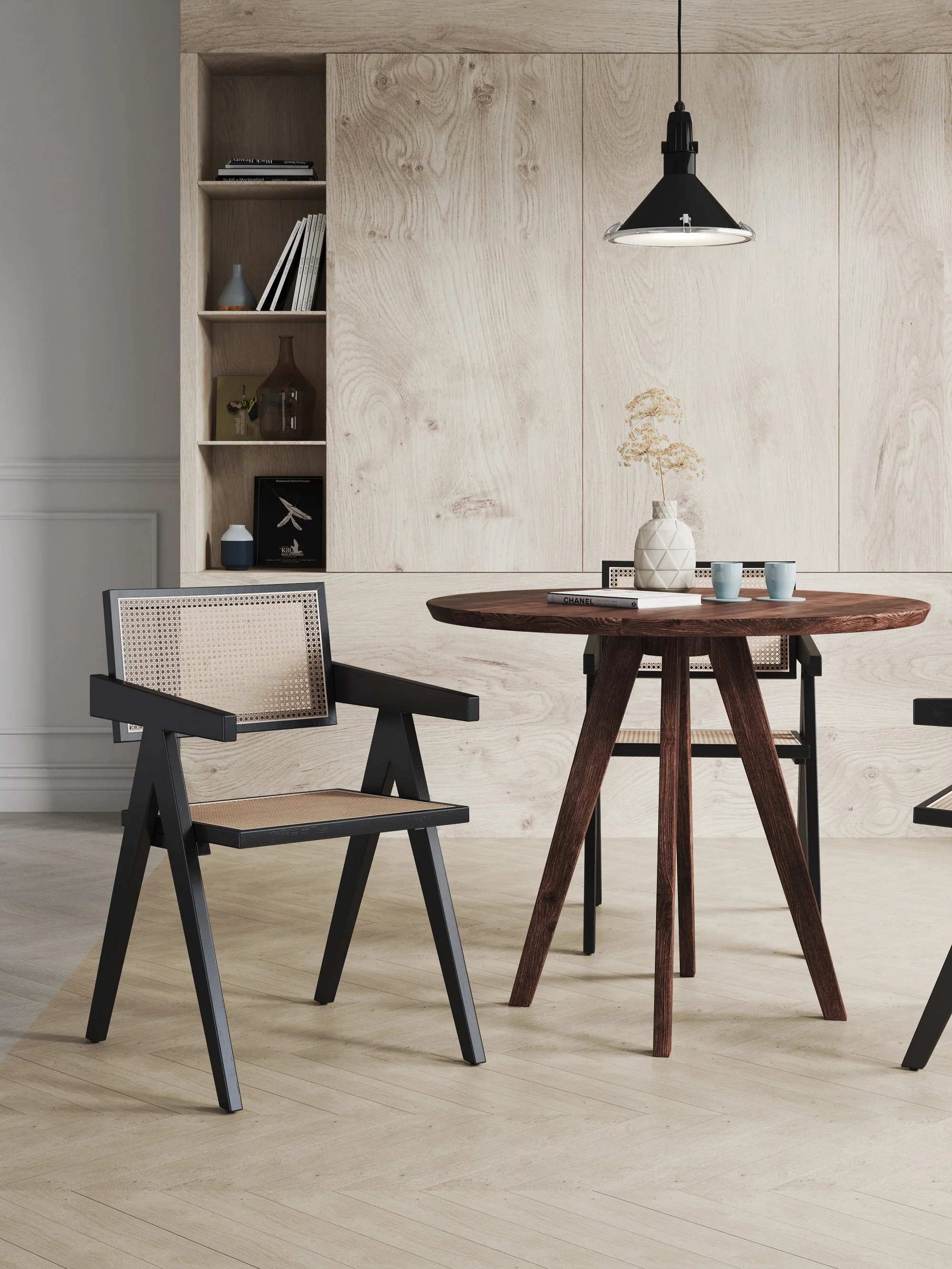 Hamlet Dining Arm Chair in Black and Natural Cane (set of 2)