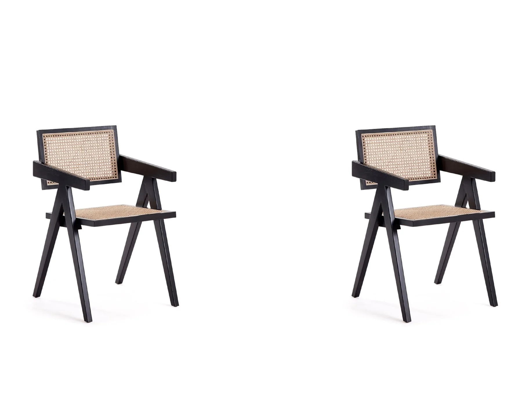 Hamlet Dining Arm Chair in Black and Natural Cane (set of 2) - Image 2