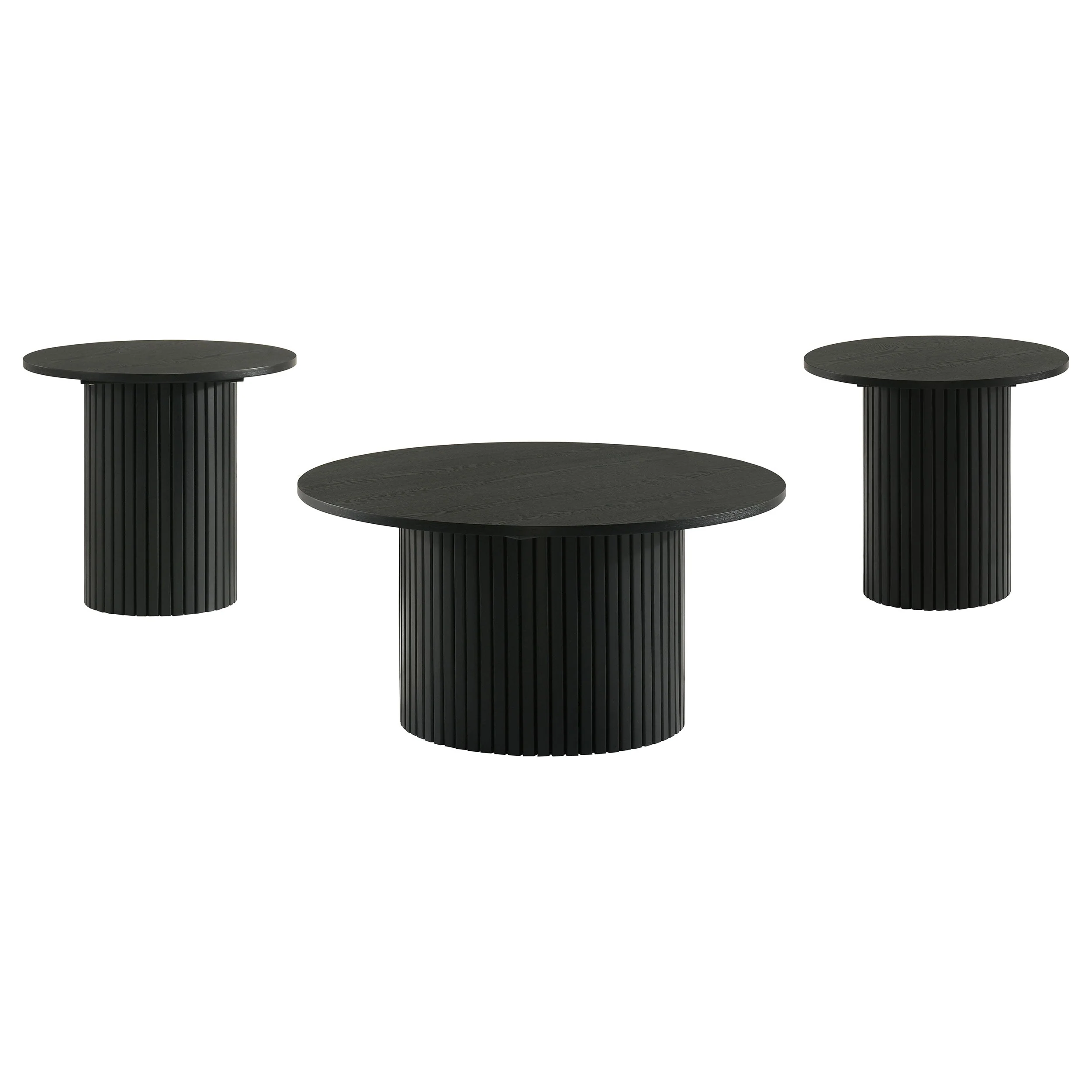 Hamlyn Black 3-piece Round Fluted Coffee and End Table Set - Image 2