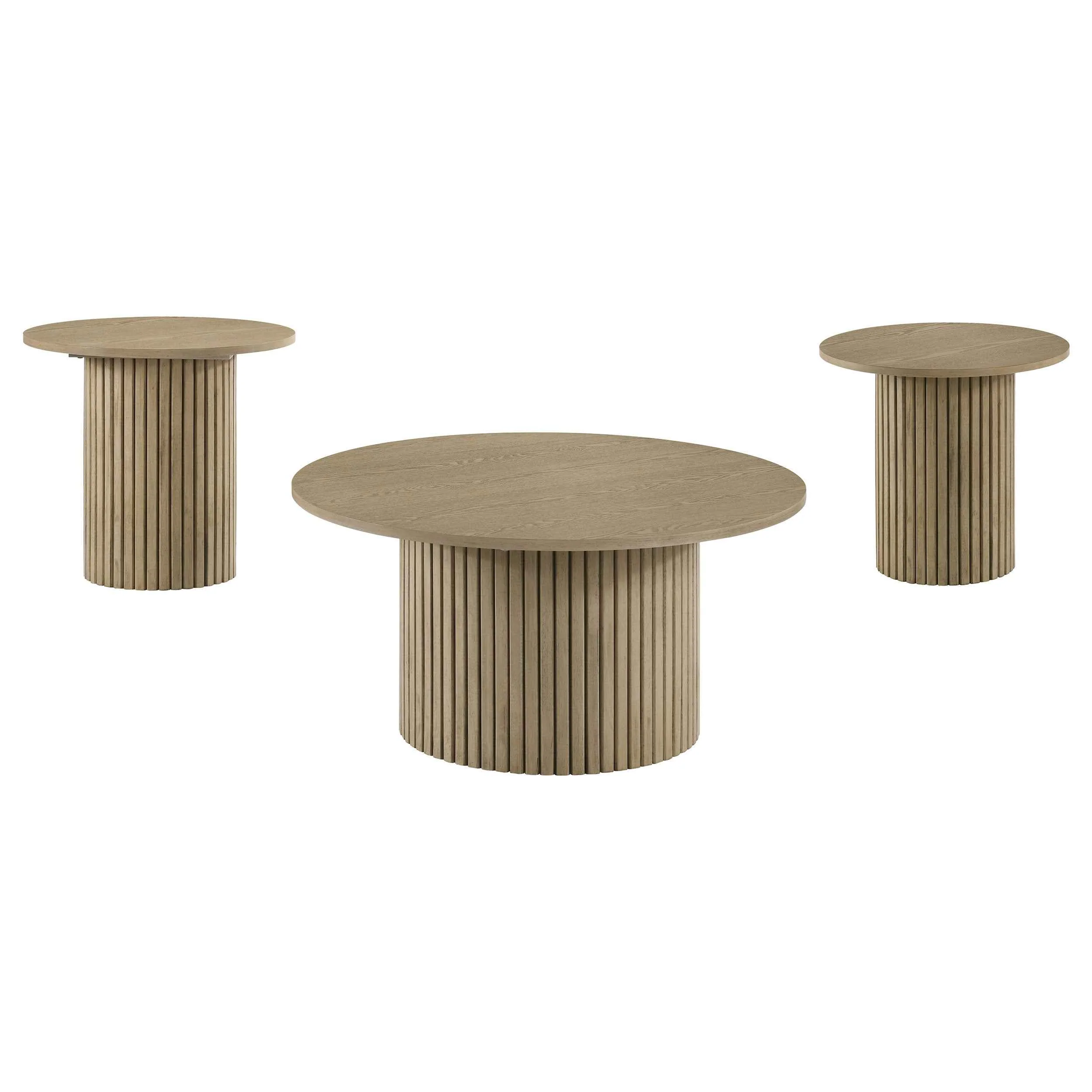 Hamlyn Natural Oak 3-piece Round Fluted Coffee and End Table Set - Image 2