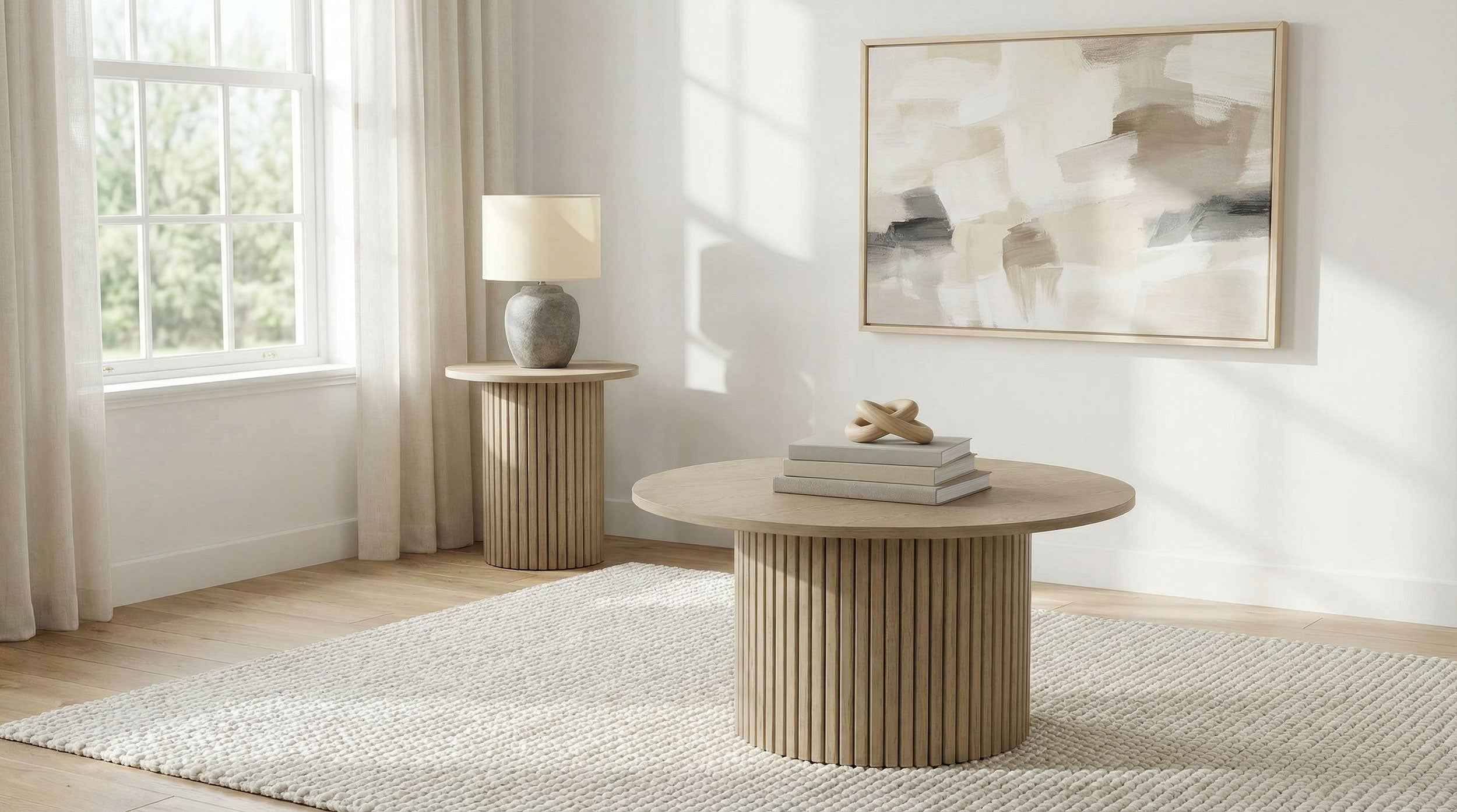 Hamlyn Natural Oak Round Fluted Occasional Side End Table - Image 6
