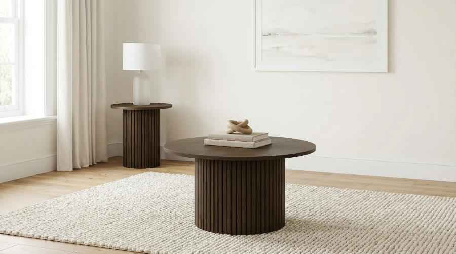 Hamlyn Walnut Round Fluted Occasional Side End Table - Image 8