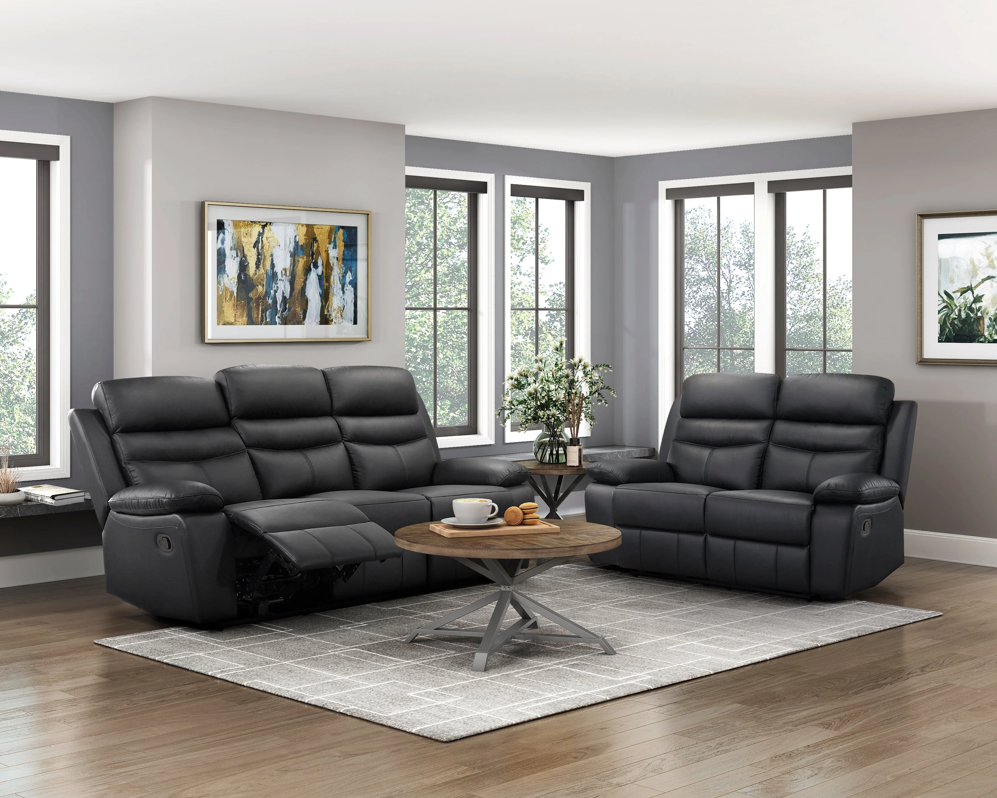 Hancock Black Leather Double Reclining Loveseat - Image 2