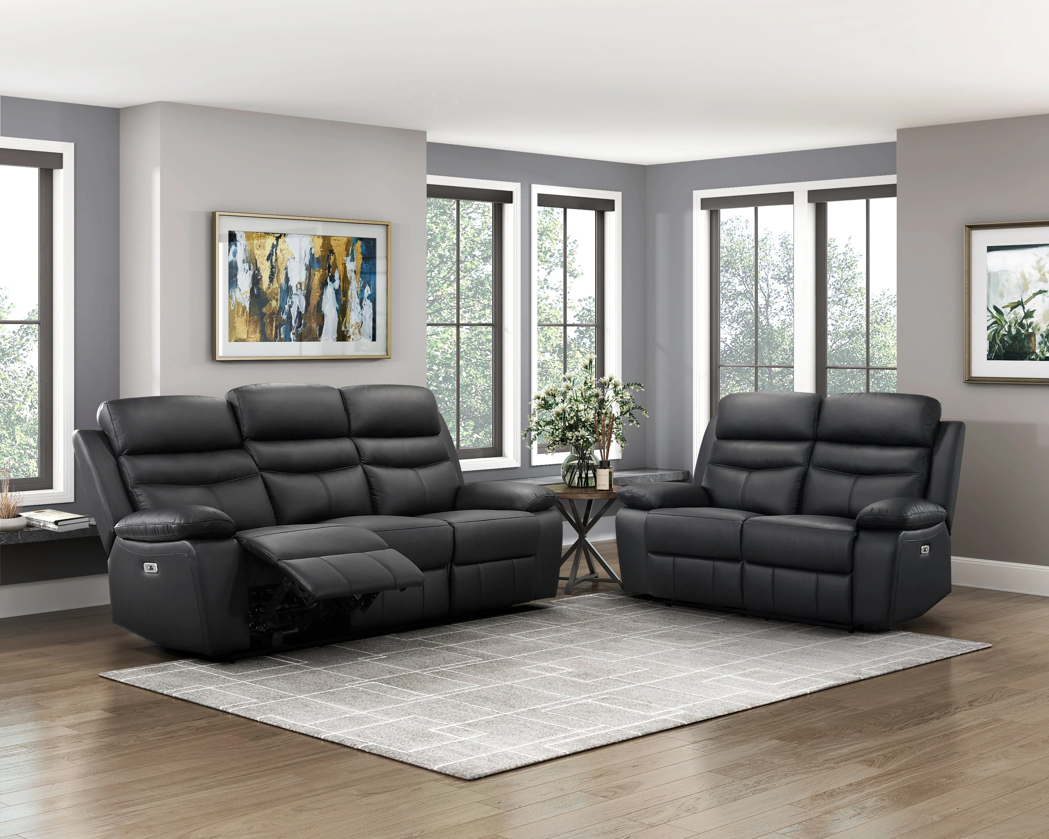 Hancock Black Leather Power Double Reclining Sofa - Image 2