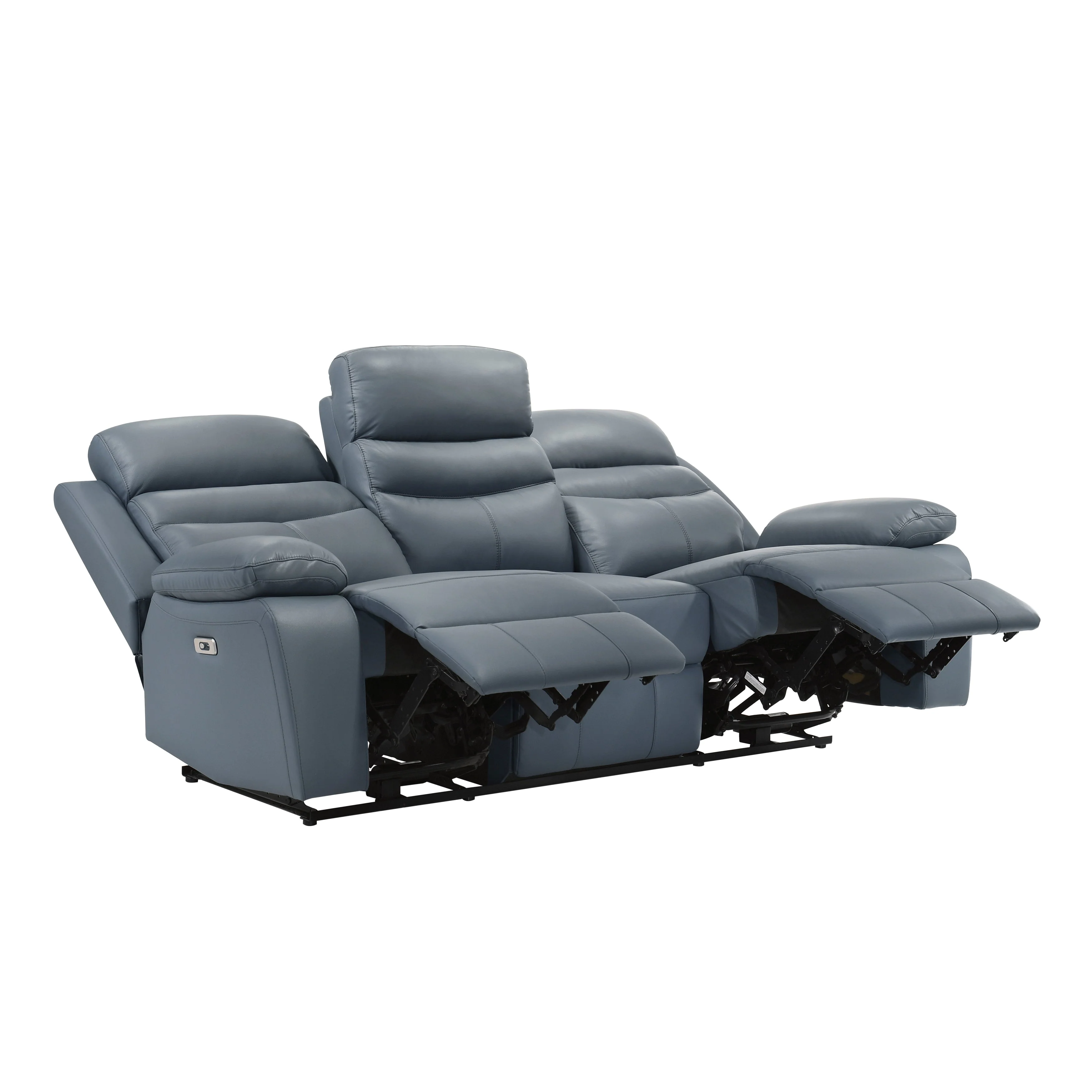 Hancock Blue Leather Power Double Reclining Sofa - Image 5
