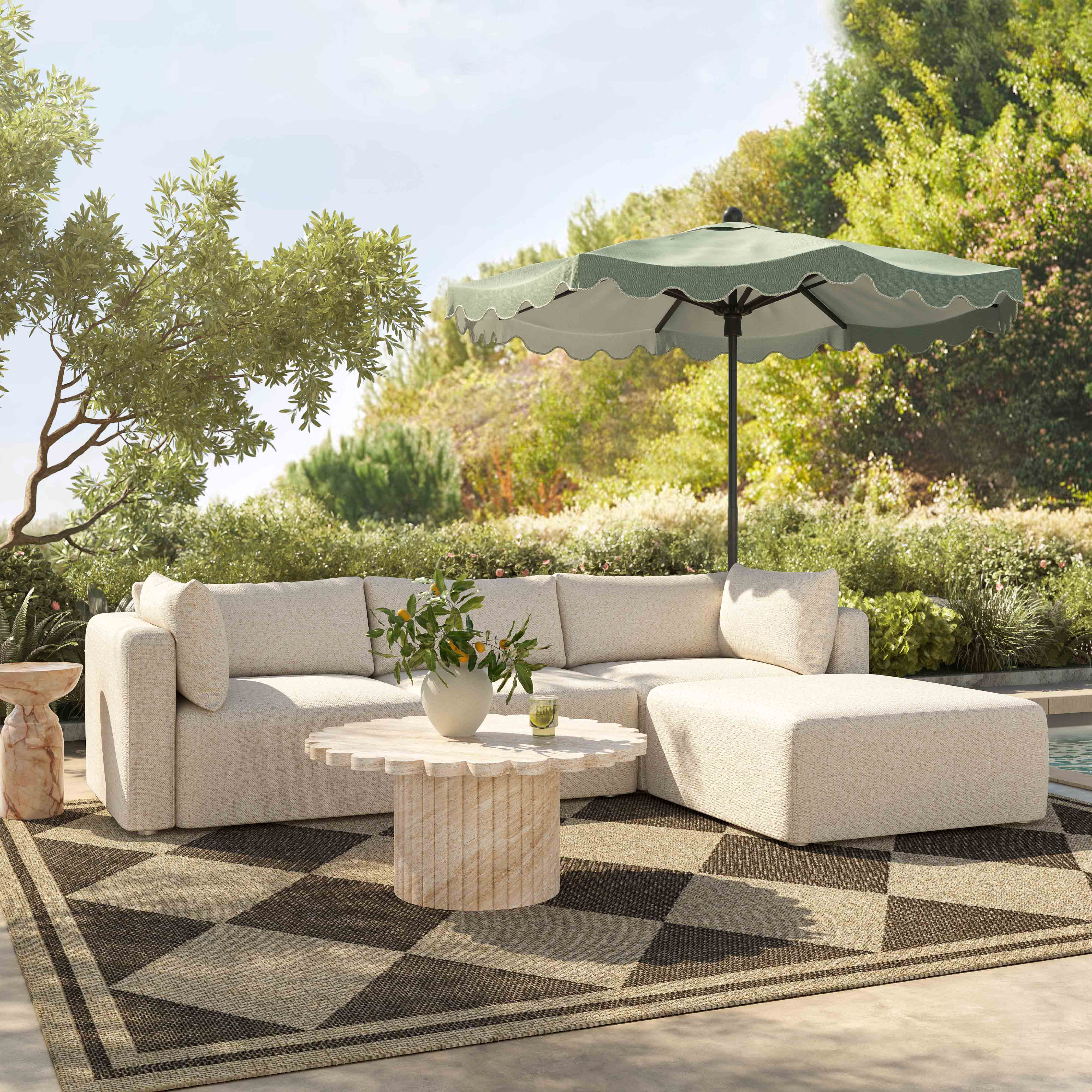 Hangover Cream Outdoor Ottoman - Image 2