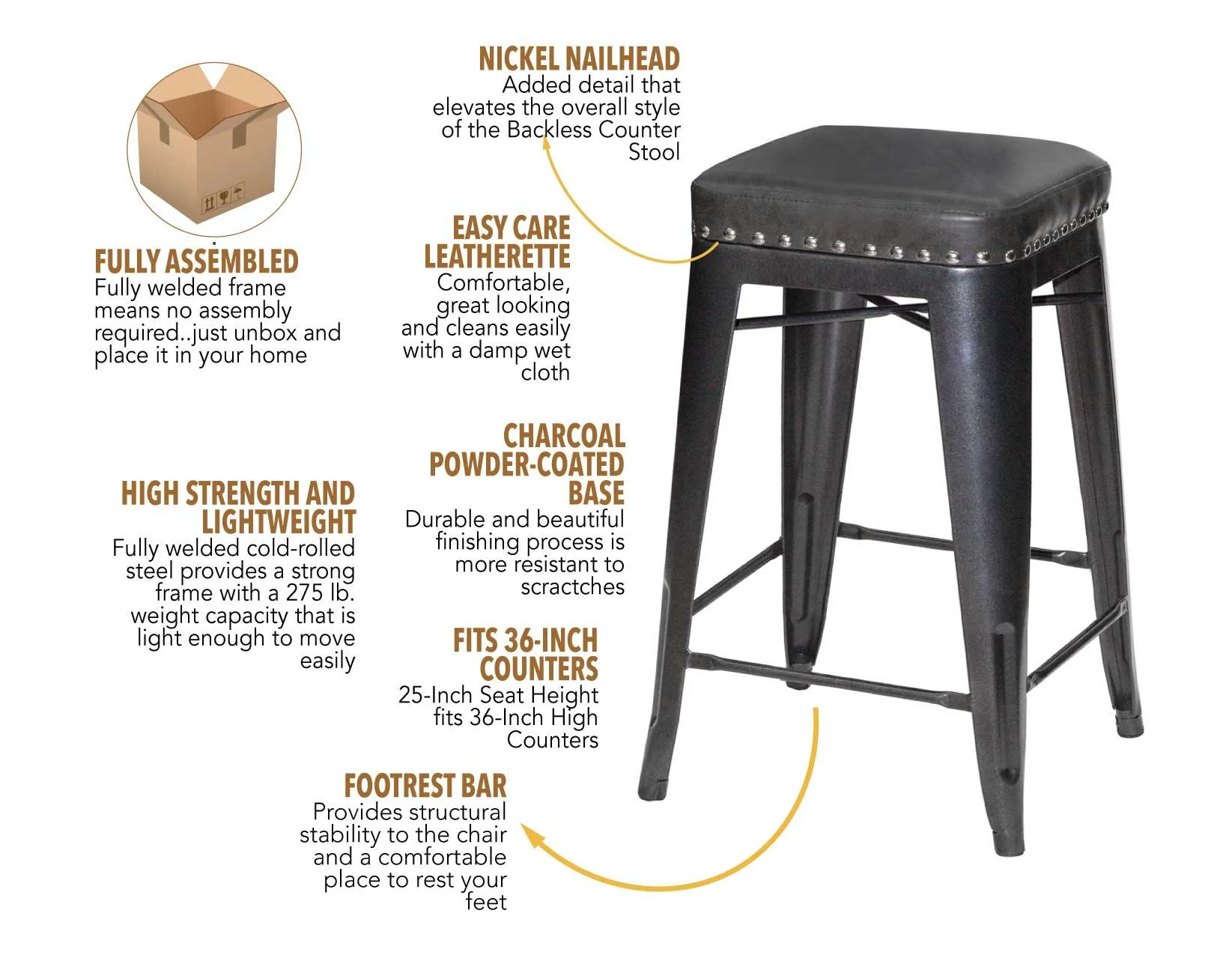 Hank 24″ Backless Counter Stool - Image 5