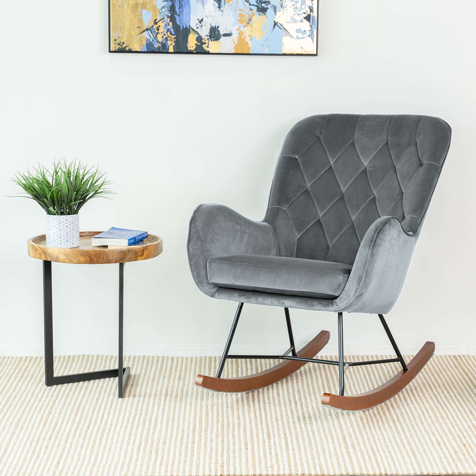Hannah Mid Century Modern Rocking Chair In Dark Grey - Image 6
